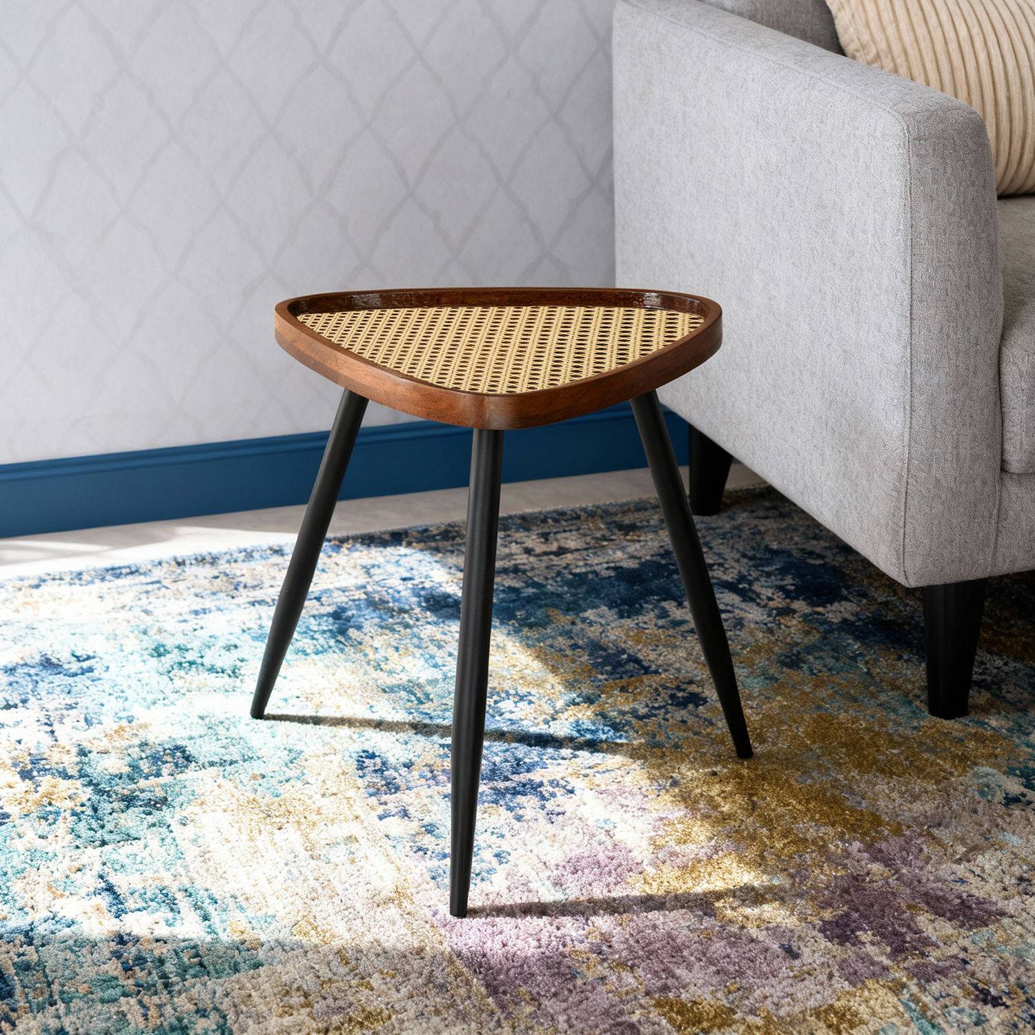 Argo Side/Coffee Table with Rattan Top and Metal Legs