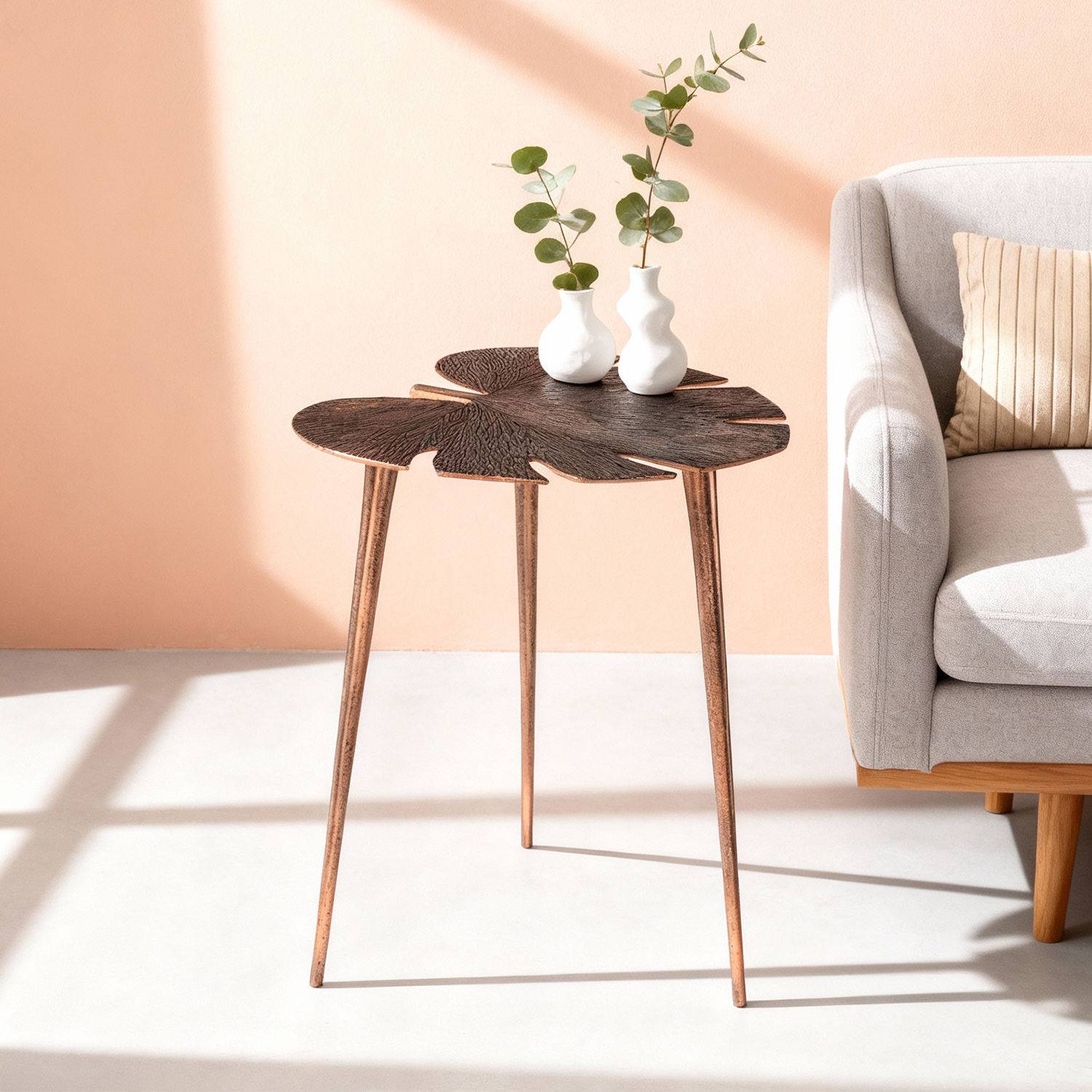 Pallas Copper Aluminium Leaf End Table