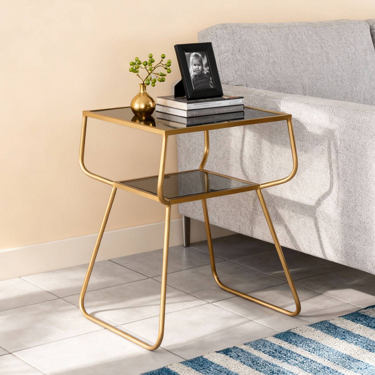 Alissa Metallic Tiered End Table Gold Color