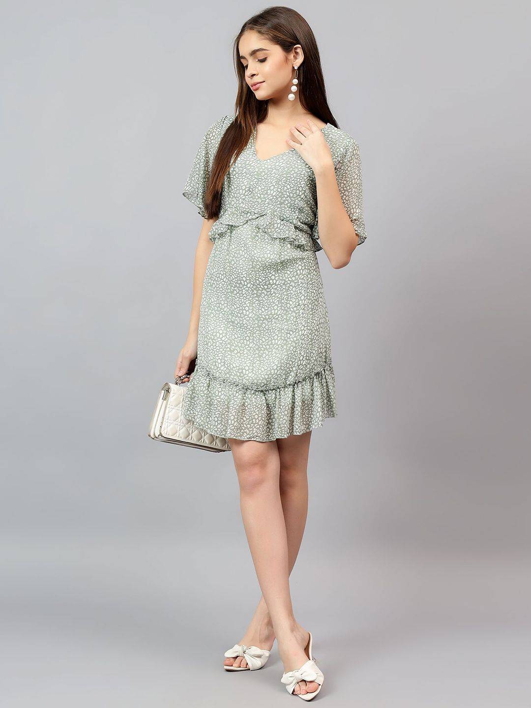 Kotty Women Animal Printed Batwing Sleeve A-Line Above Knee Dress