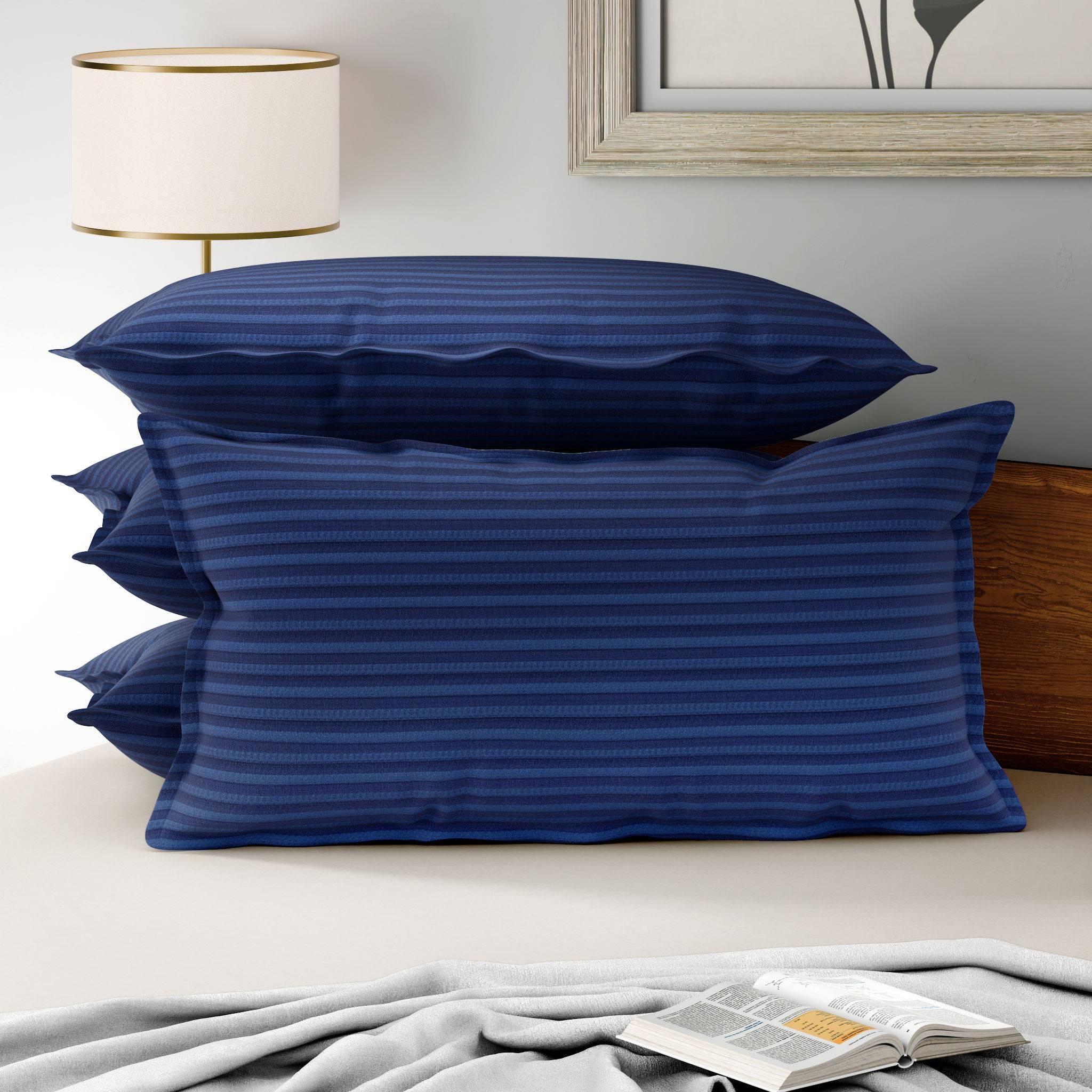 100% Cotton Pillow Cover | King Size 36x19 Inch | Set Of 4 | 160 TC | Estate Blue