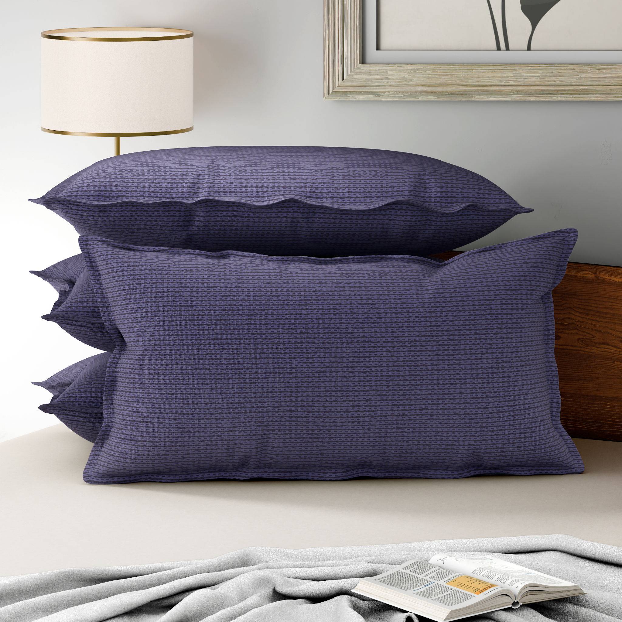 100% Cotton Pillow Cover | King Size 36x19 Inch | Set Of 4 | 160 TC | Ross Blue