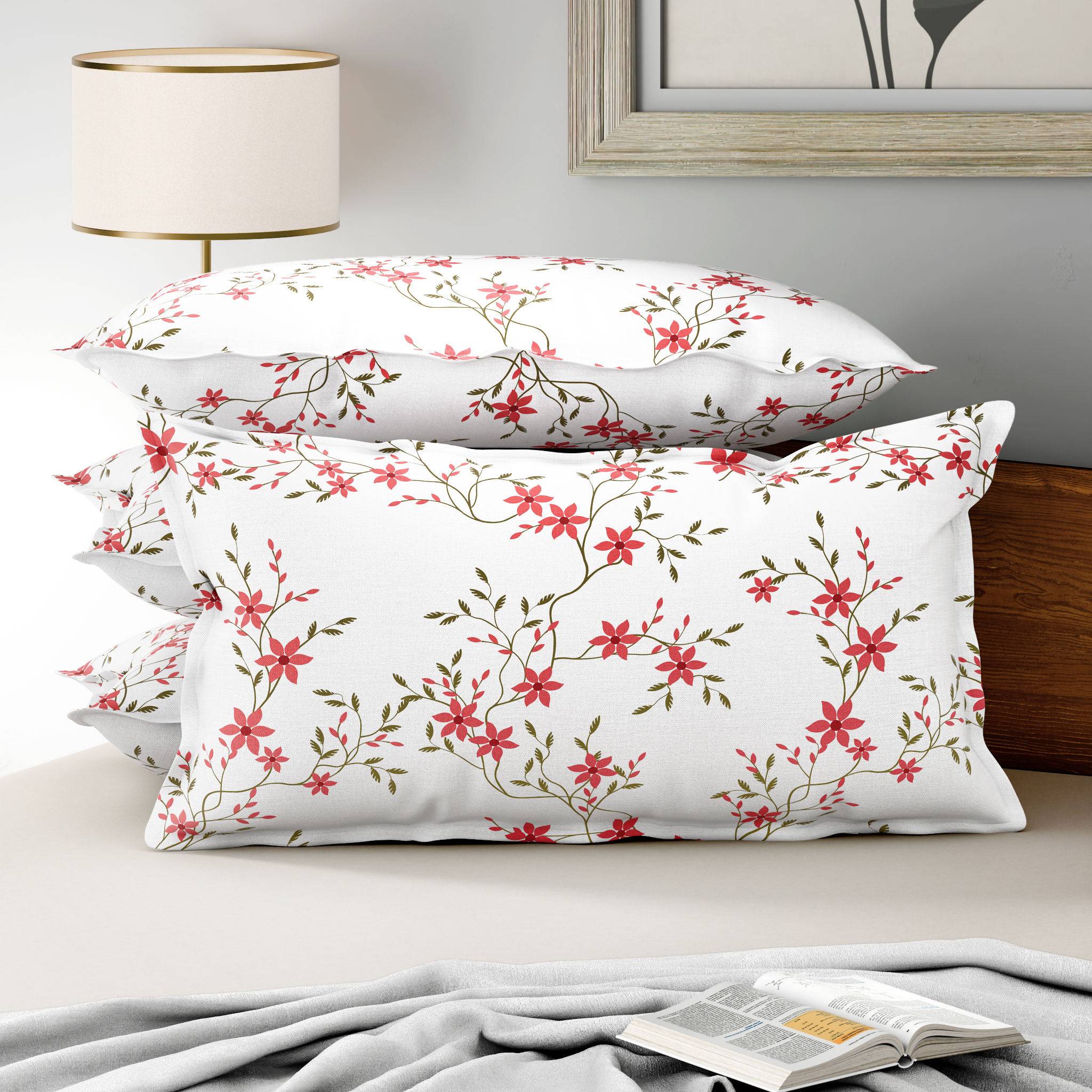 100% Cotton Pillow Cover | King Size 36x19 Inch | Set Of 4 | 160 TC | Sakura white