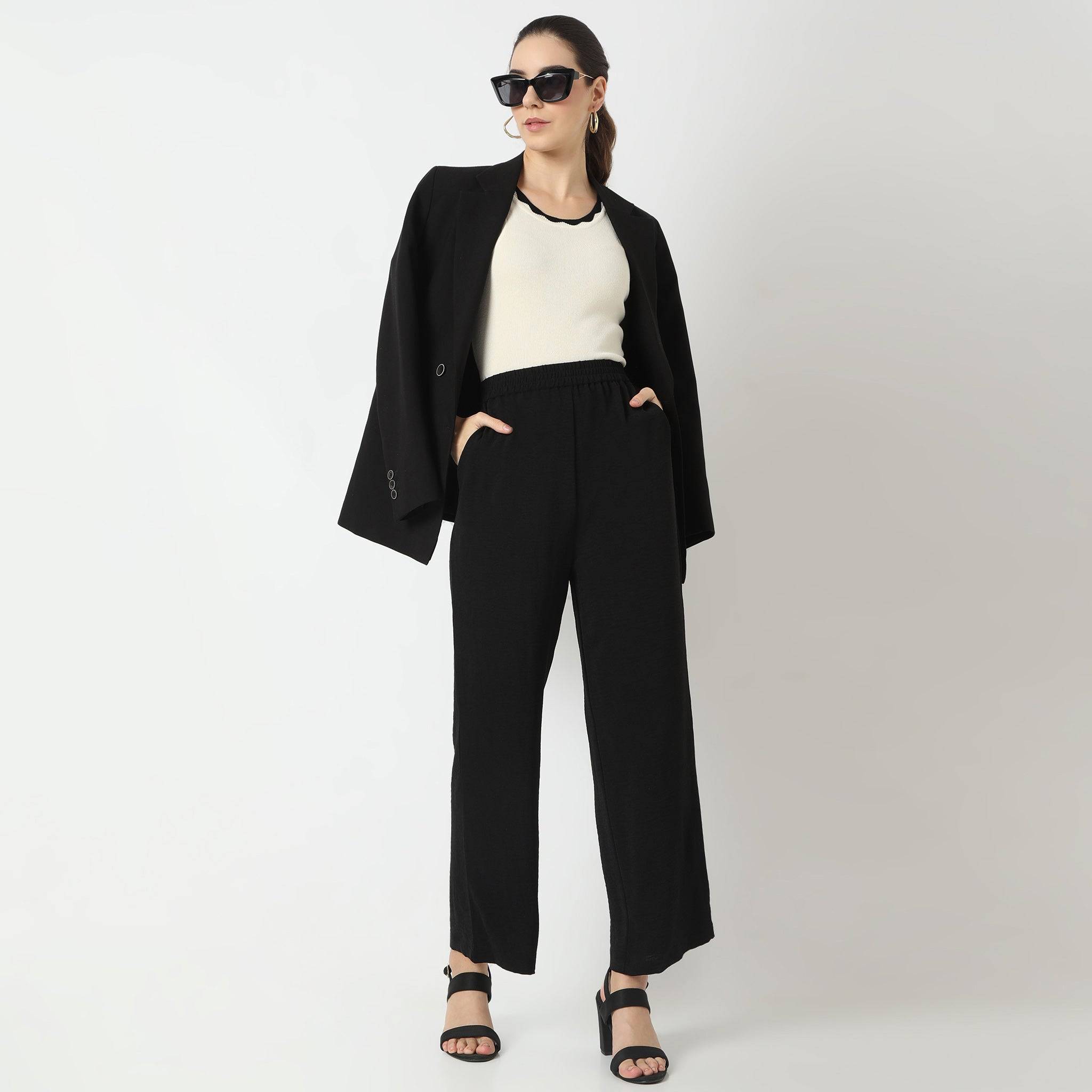 Textured Straight High Rise Palazzos