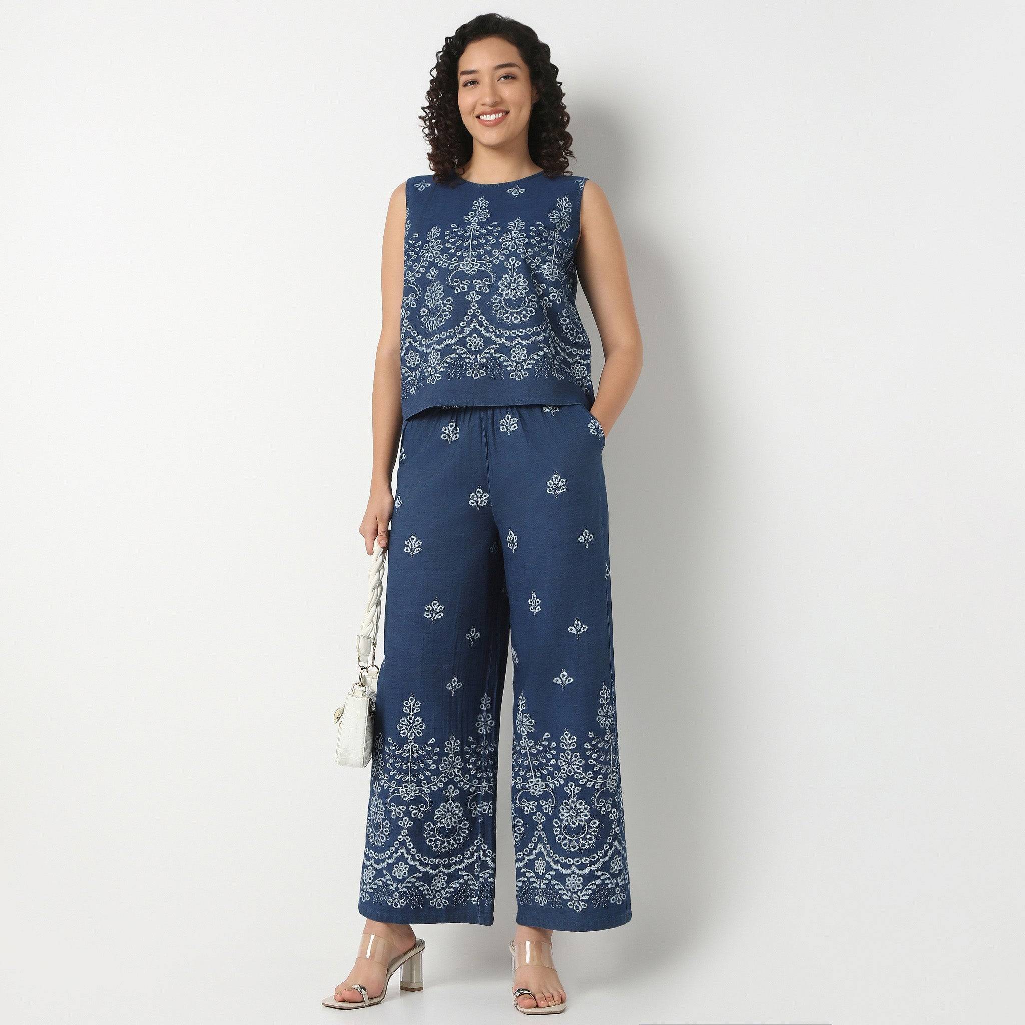 Straight Fit Printed High Rise Palazzo