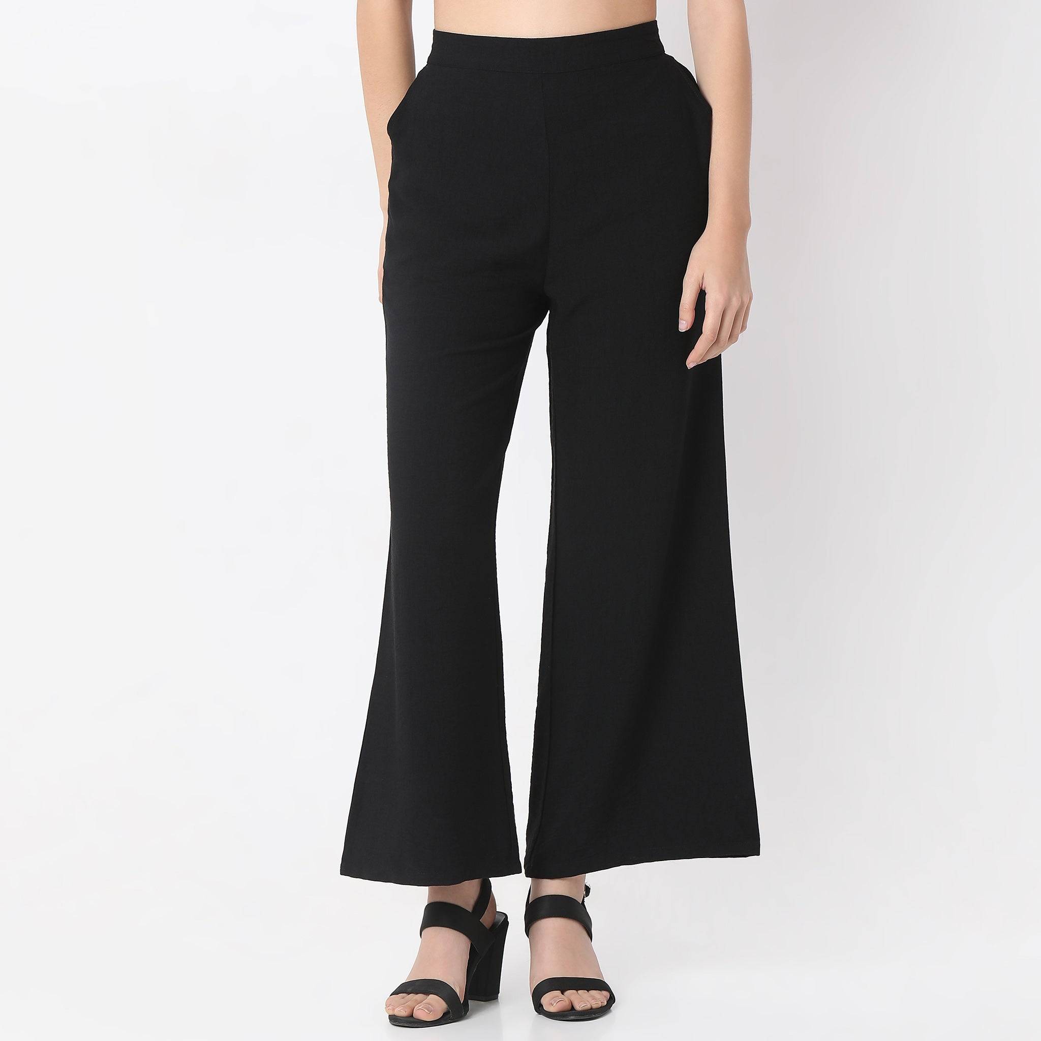 Solid Ankle Length Mid Rise Palazzos