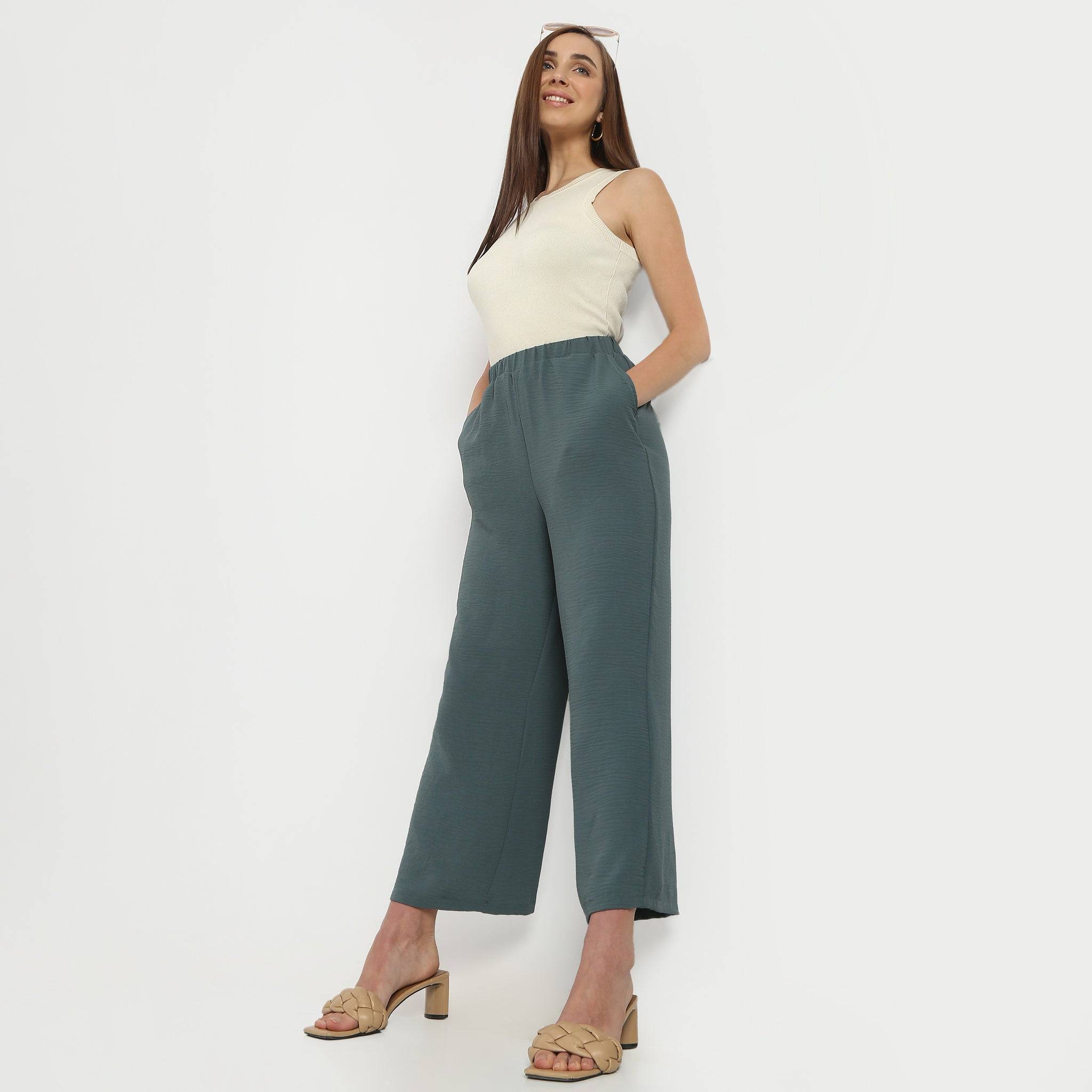 Structured Ankle Length Mid Rise Palazzos