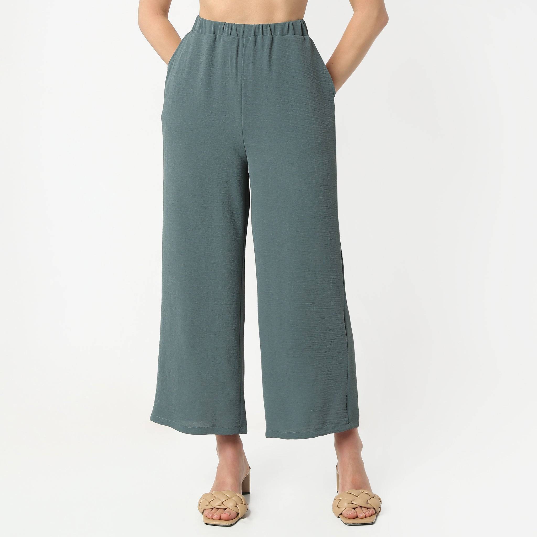 Structured Ankle Length Mid Rise Palazzos