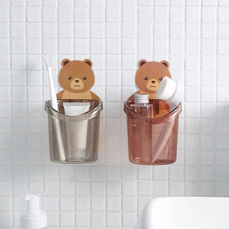 Cartoon Bear Self-Adhesive Toothbrush Holder – Wall Mounted Bathroom Organizer for Kids & Family (Pack of 1) Buy @ ₹99