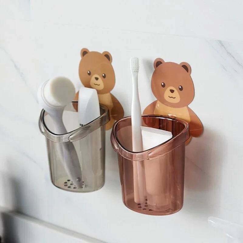 Cartoon Bear Self-Adhesive Toothbrush Holder – Wall Mounted Bathroom Organizer for Kids & Family (Pack of 1) Buy @ ₹99