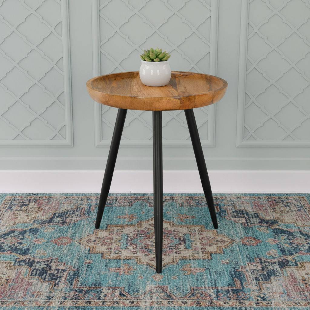 Gauss Solid Wood Side Table With Metal legs