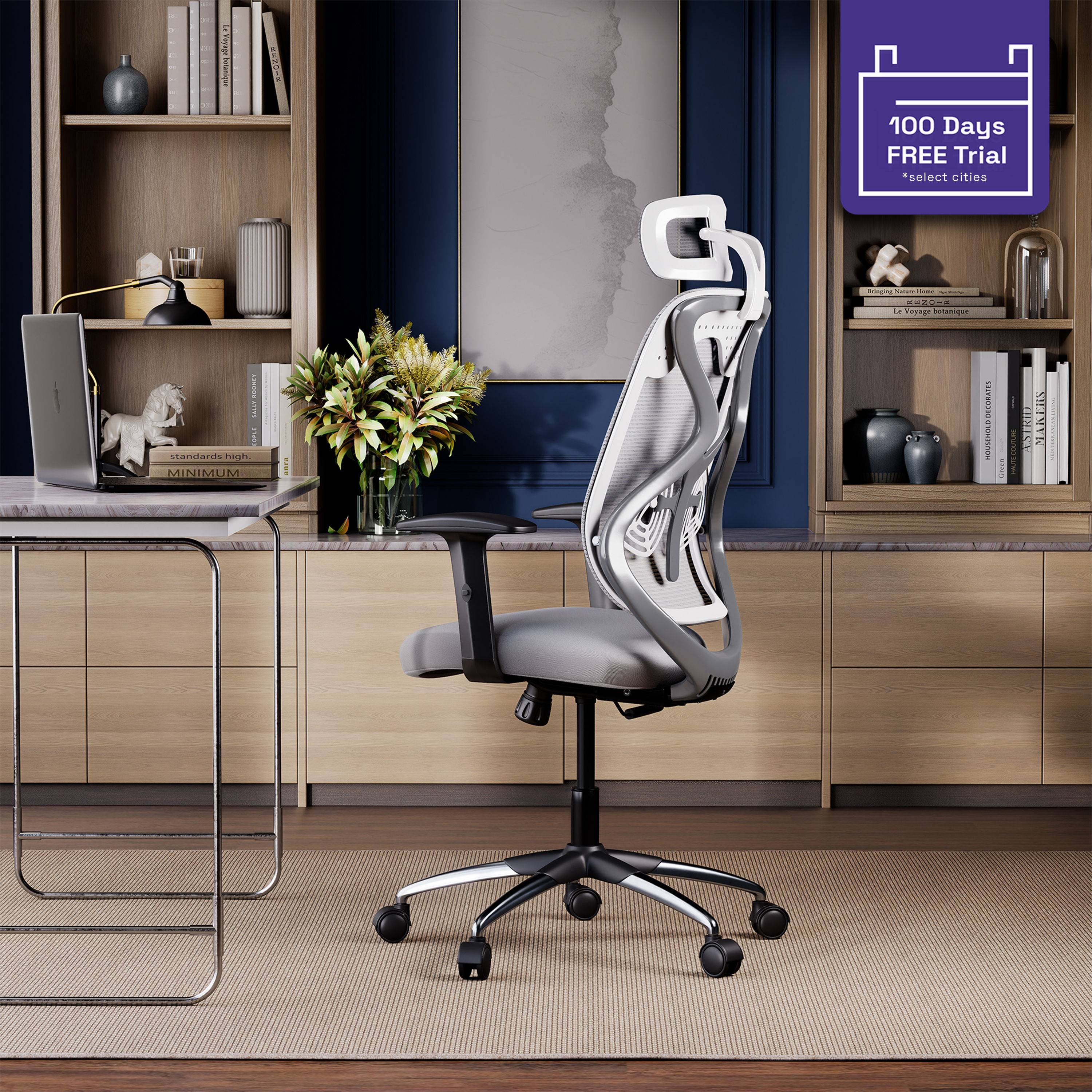 Gravita HighBack Office Chair | White and Grey | Chrome Base | Single Lock Mechanism | 2025 Edition | DIY (Do It Yourself)