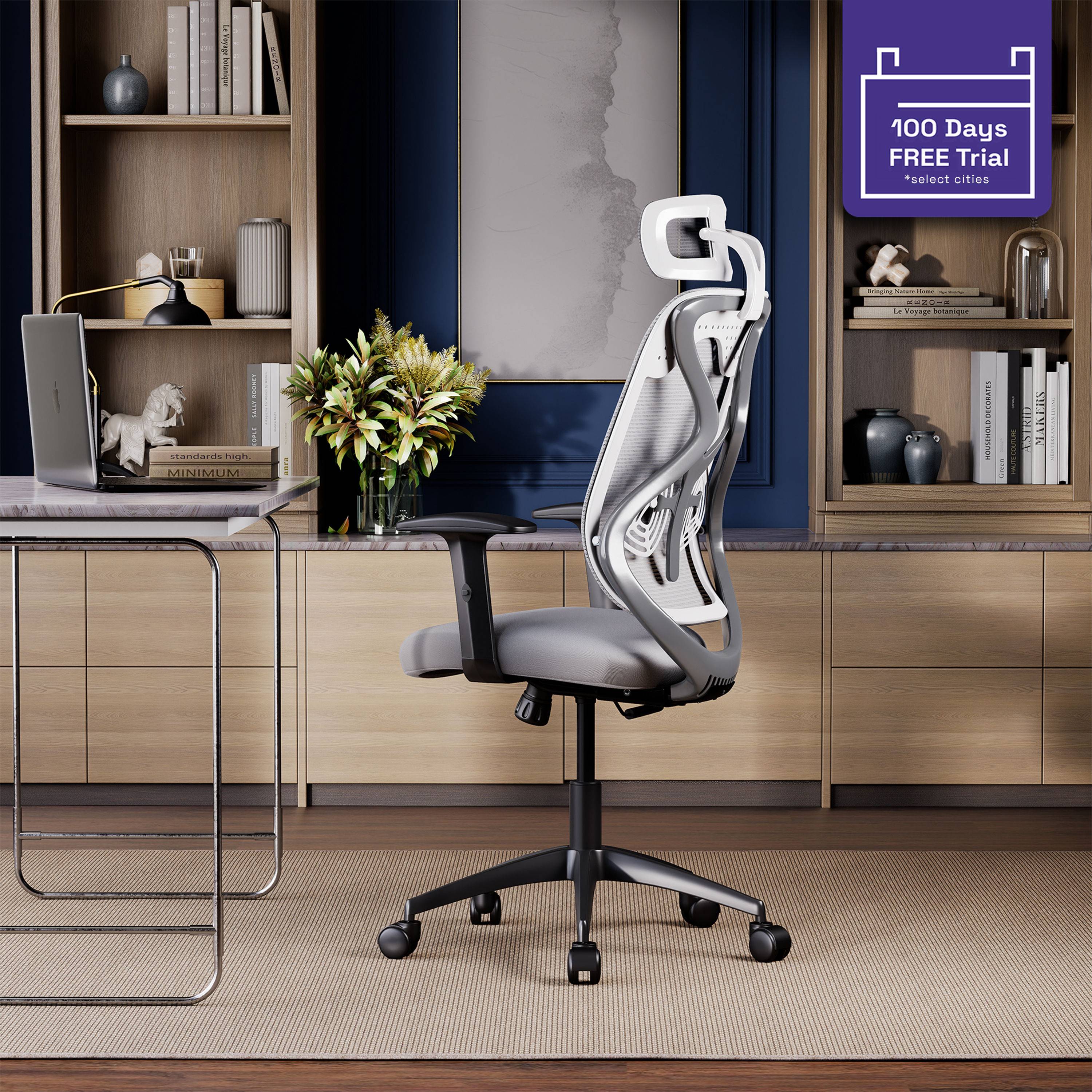 Gravita HighBack Office Chair | White and Grey | Nylon Base | Multi Lock Mechanism | 2025 Edition | DIY (Do It Yourself)