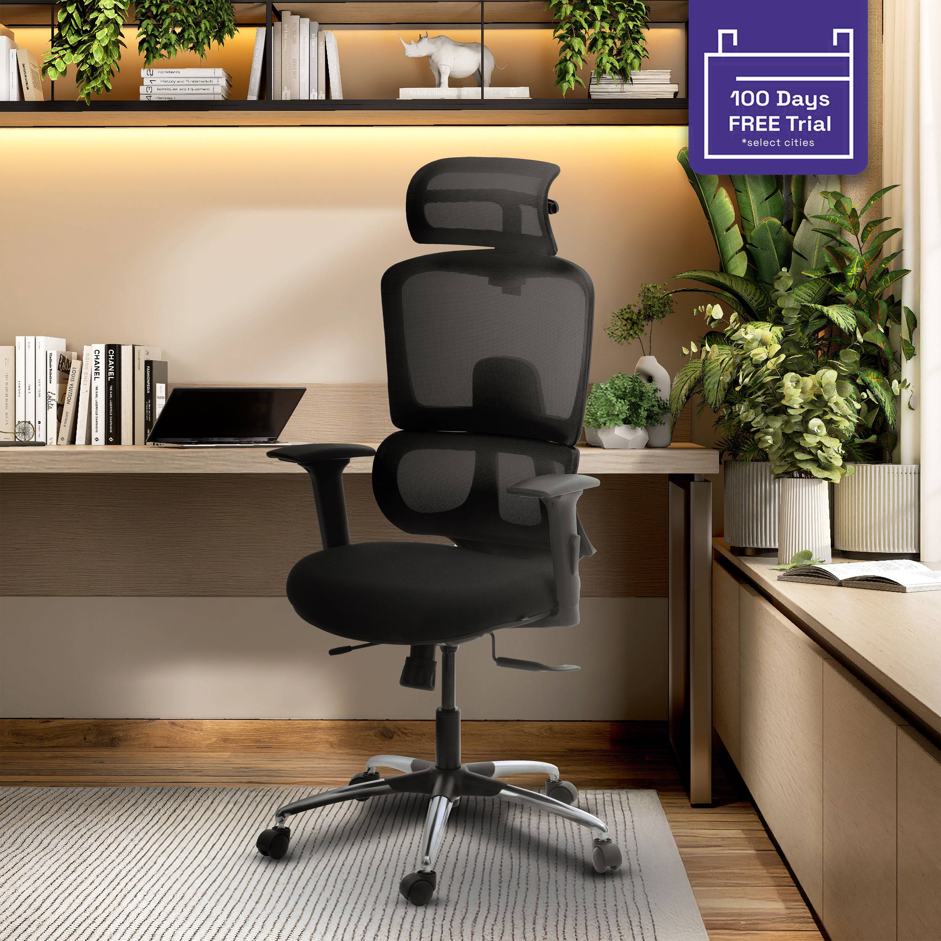 Trivon Double Back Seat Slider Multi Lock class 3D Armrest 4 Gaslift Ergonomic Office Chair Black