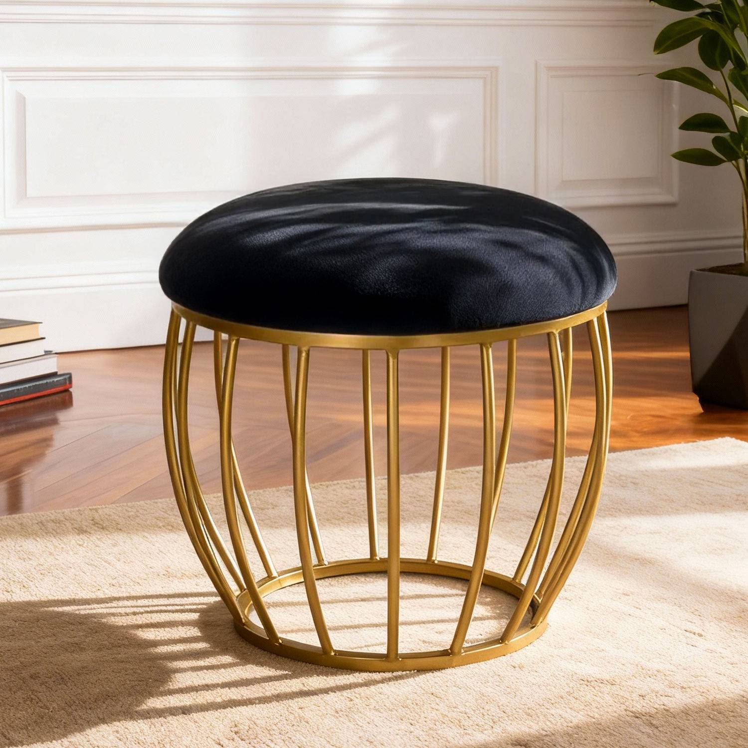 Noether Black Metallic Ottoman