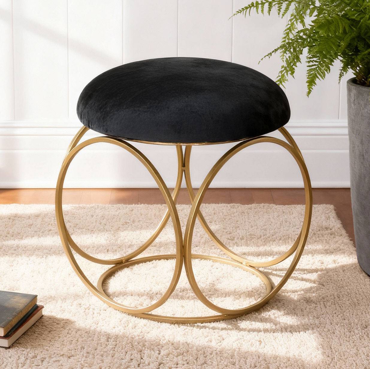 Silvan Black Classic Metallic Ottoman
