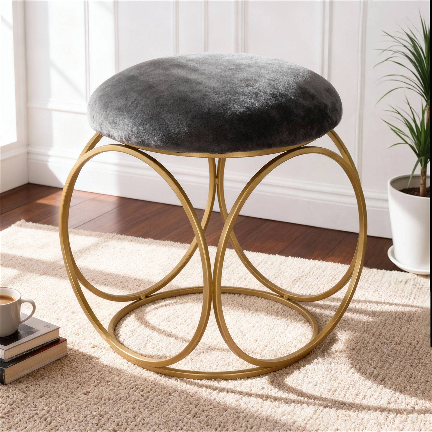 Silvan Grey Classic Metallic Ottoman