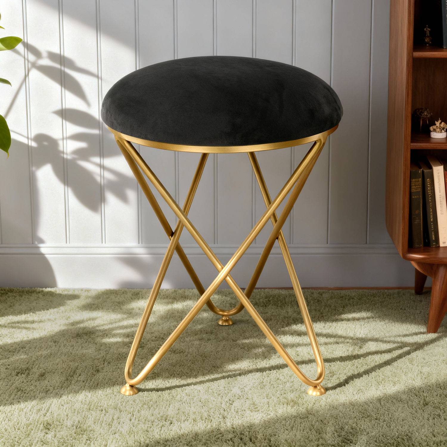Seti Black Cross Leg Metallic Ottoman