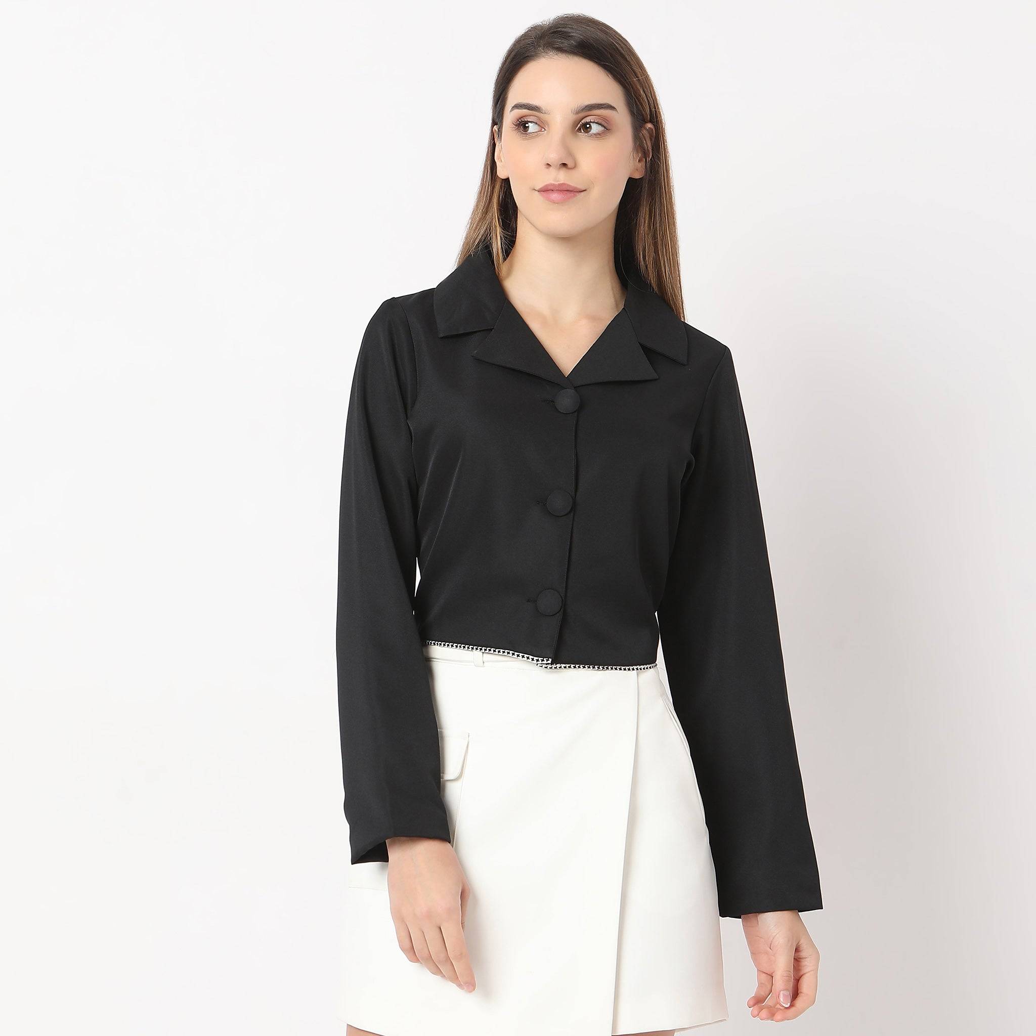 Crop Length Lapel Collar Formal Shirt