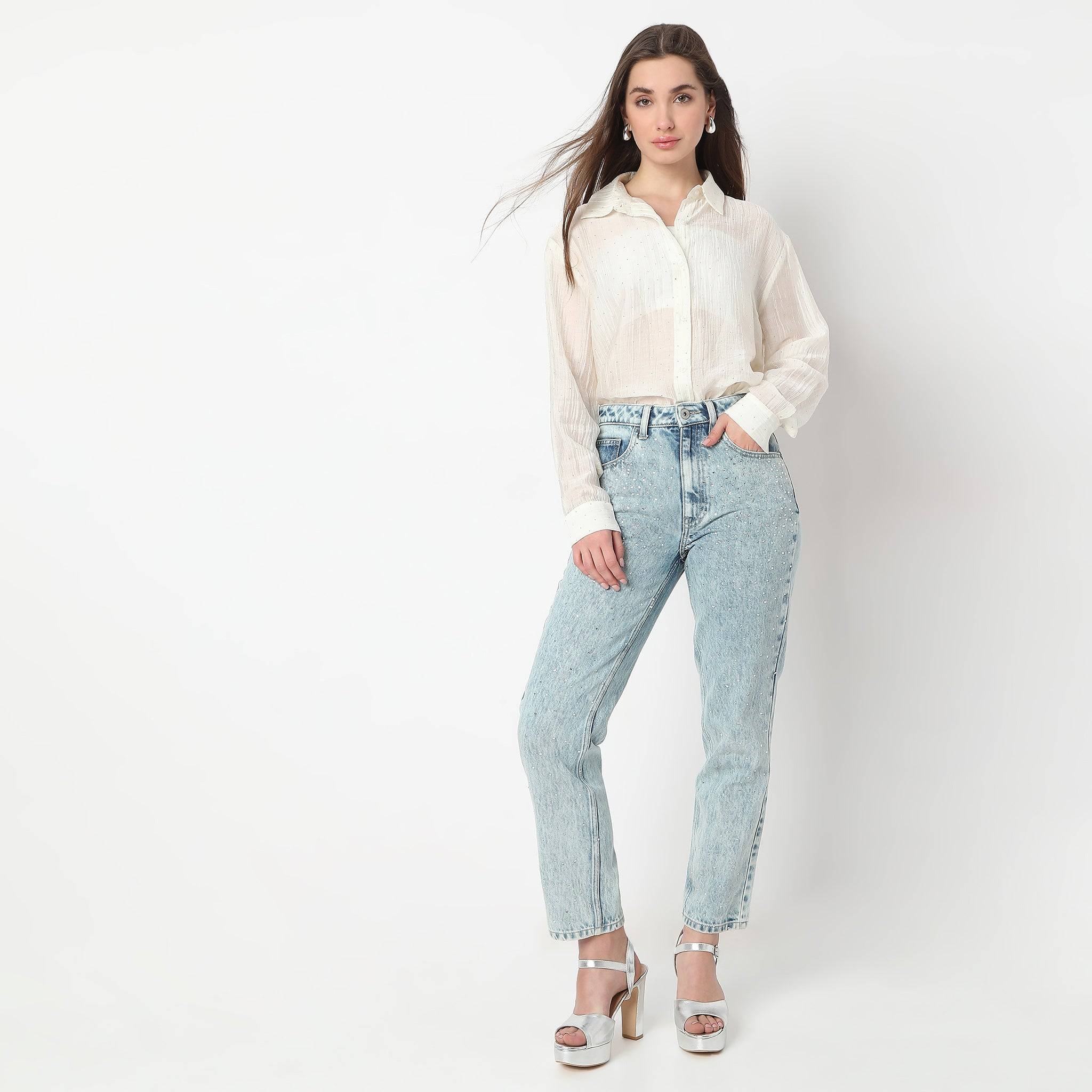 Embellished Stude Work With Full Sleeve Collared Shirt