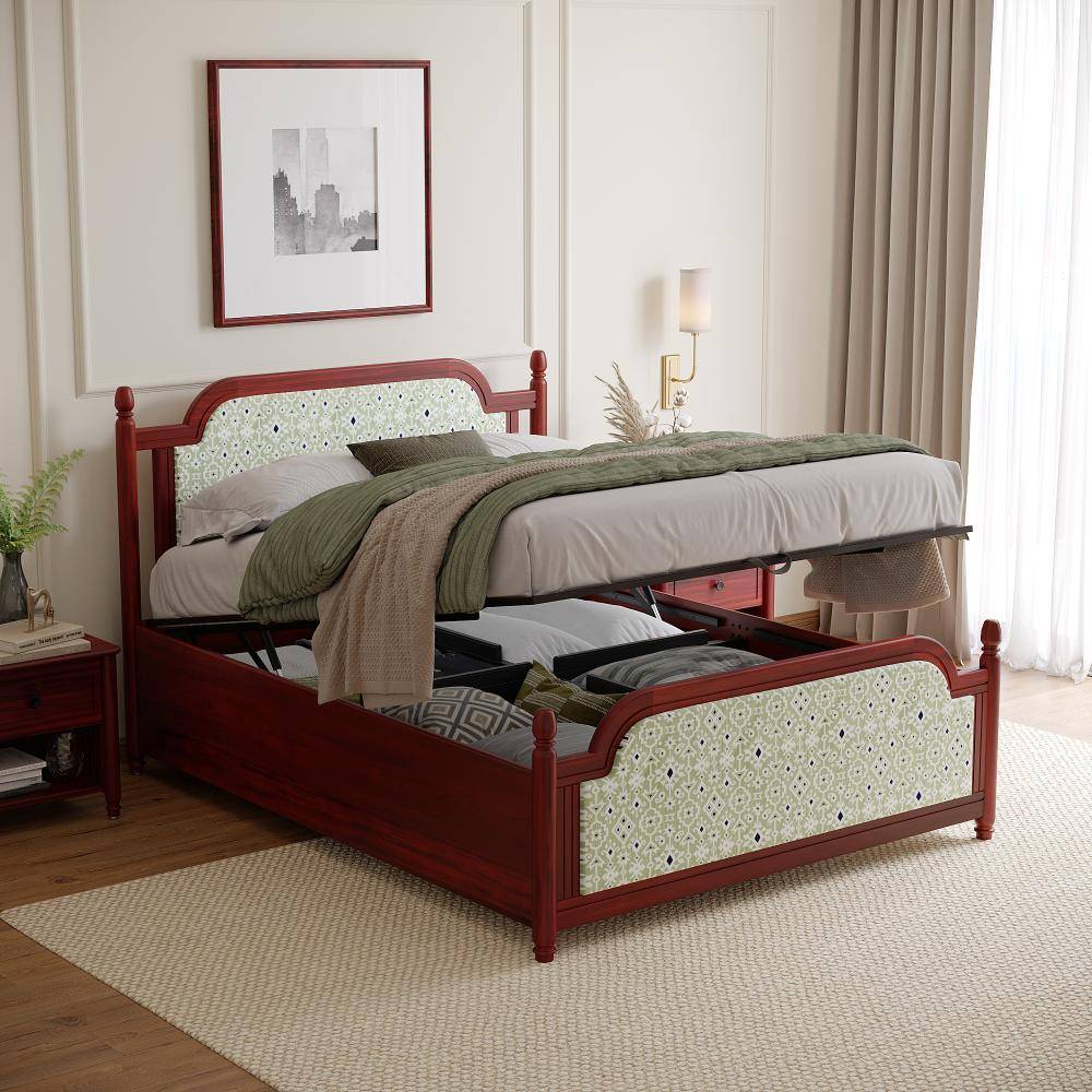 Svapiti Queen Hydraulic Storage Teak Wood Bed (78x60 inch)
