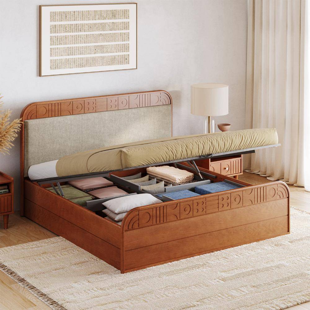 Lunarix Queen Hydraulic Storage with Upholstery Solid Wood Bed (78x60 inch)