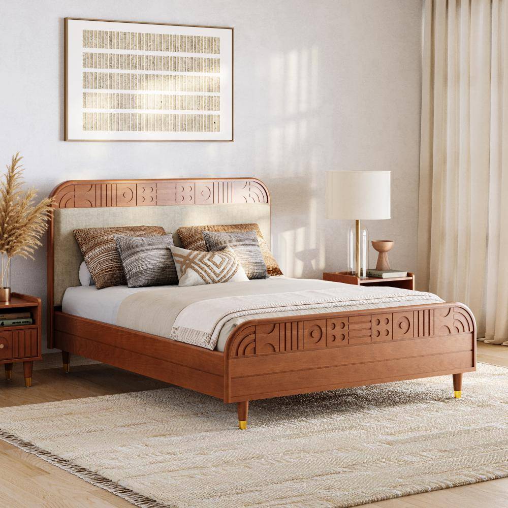 Lunarix Queen Non-Storage with Upholstery Solid Wood Bed (78x60 inch)