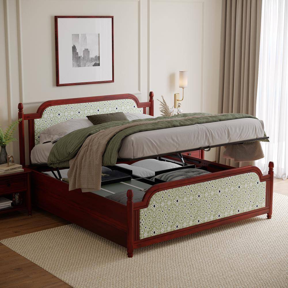 Svapiti King Hydraulic Storage Teak Wood Bed (78x72 inch)