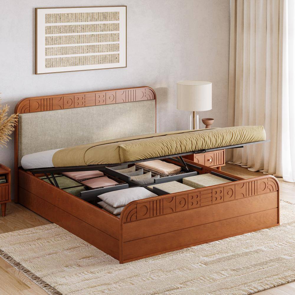 Lunarix King Hydraulic Storage with Upholstery Solid Wood Bed (78x72 inch)
