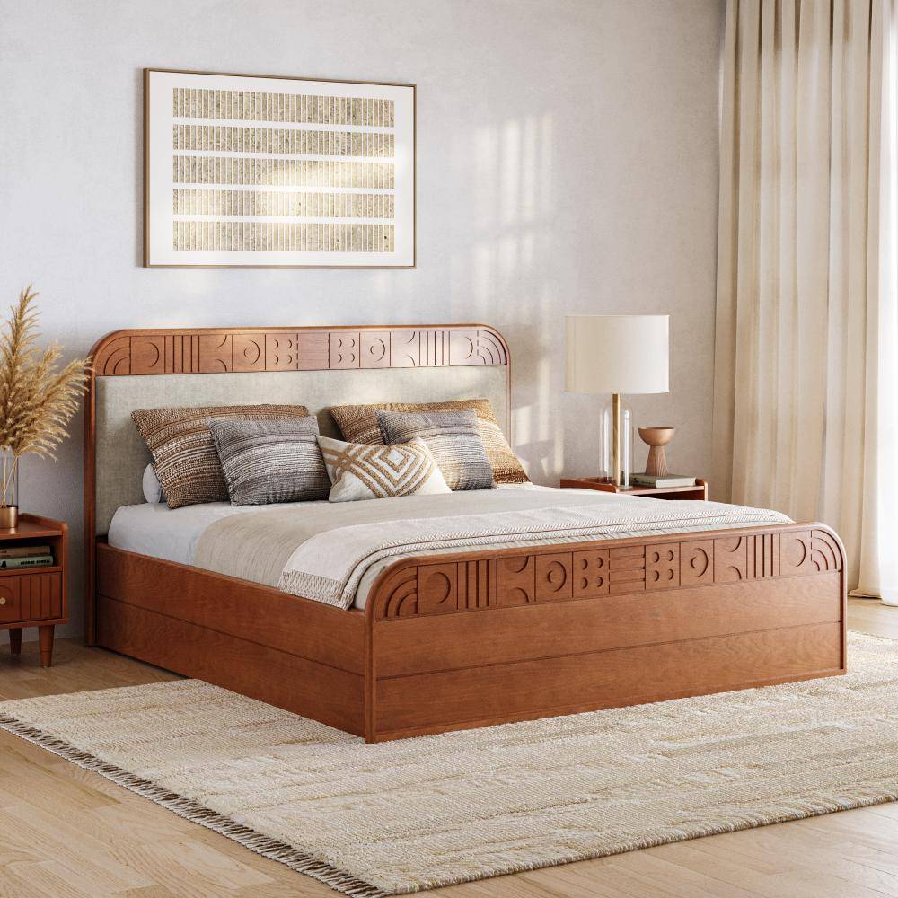 Lunarix King Storage with Upholstery Solid Wood Bed (78x72 inch)