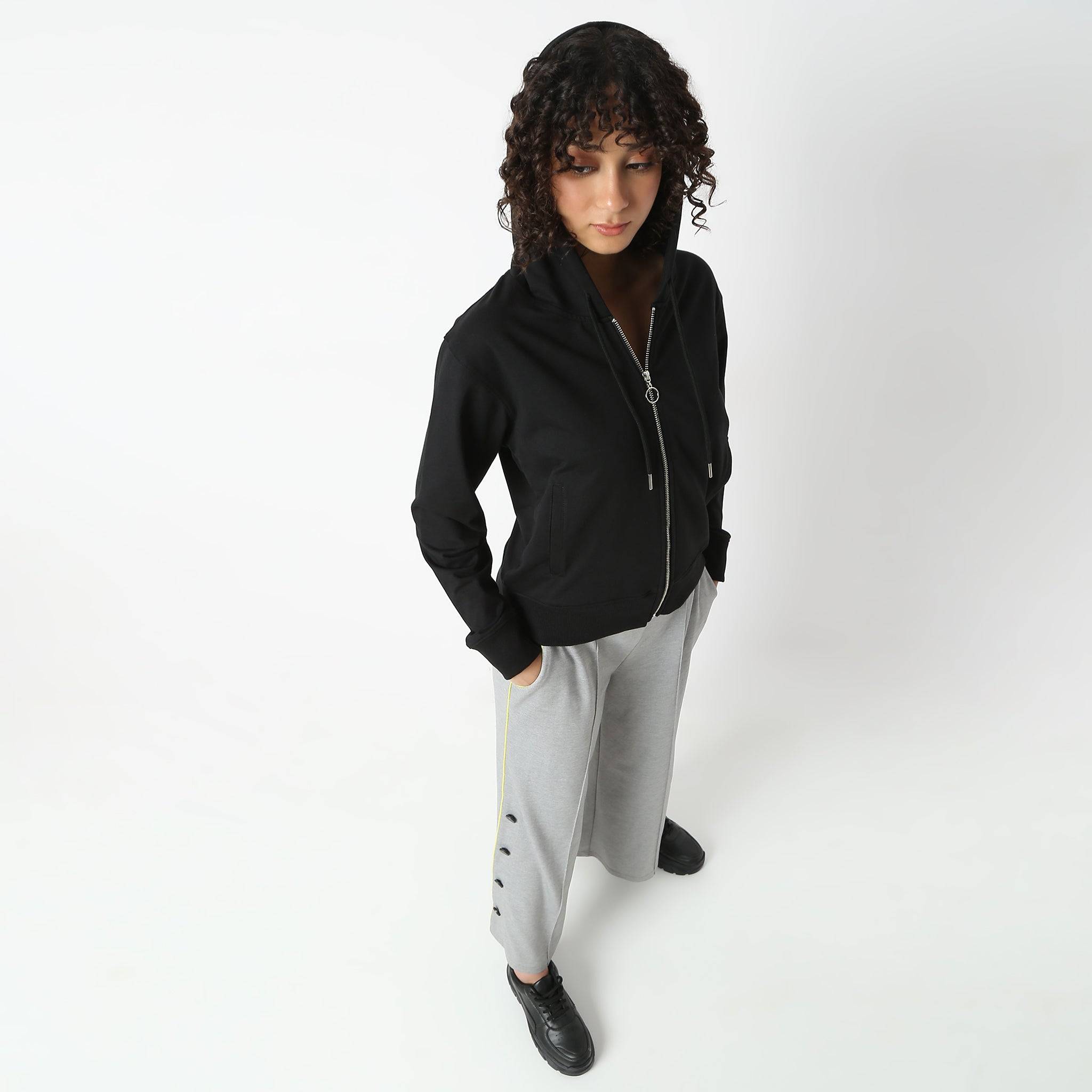 Hooded Front Zipper Knit Sweatshirt