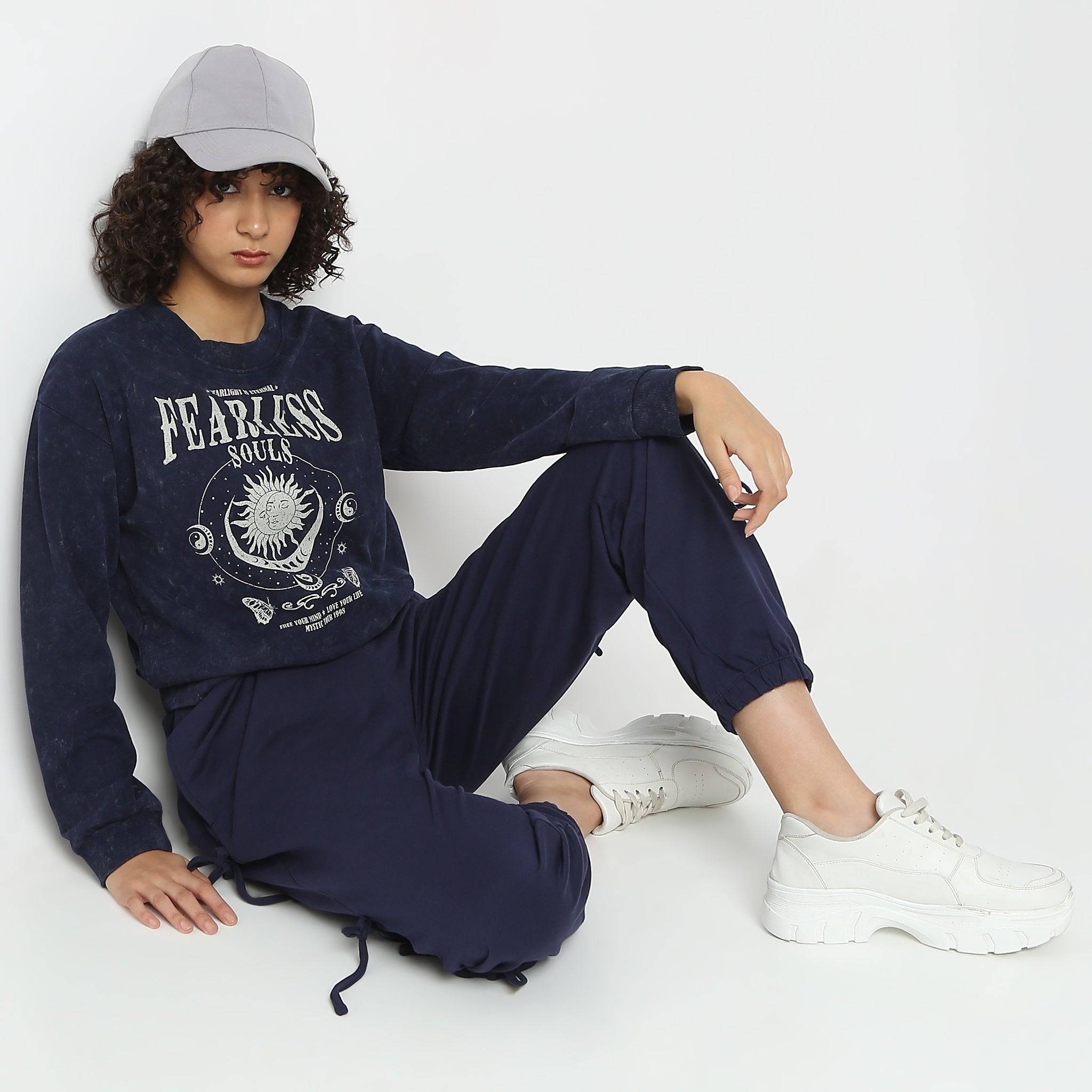 Fearless Souls Graphic With Celestial Motif Aesthetic Sweat Tee