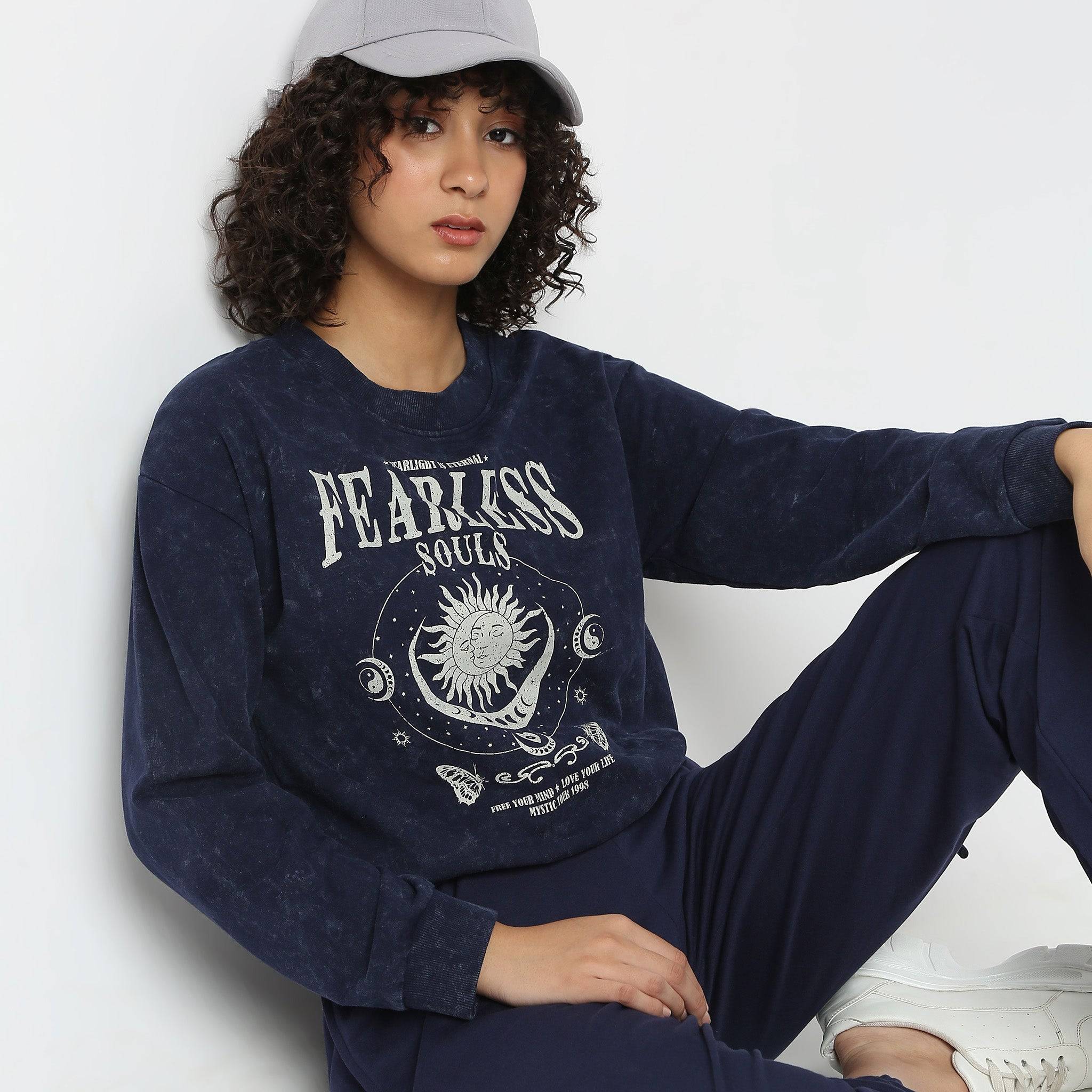 Fearless Souls Graphic With Celestial Motif Aesthetic Sweat Tee
