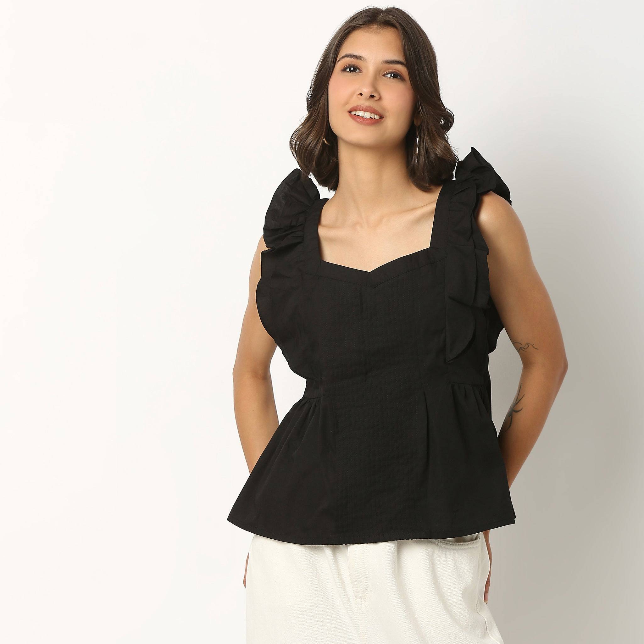 Cotton Ruffle Sleeve Top