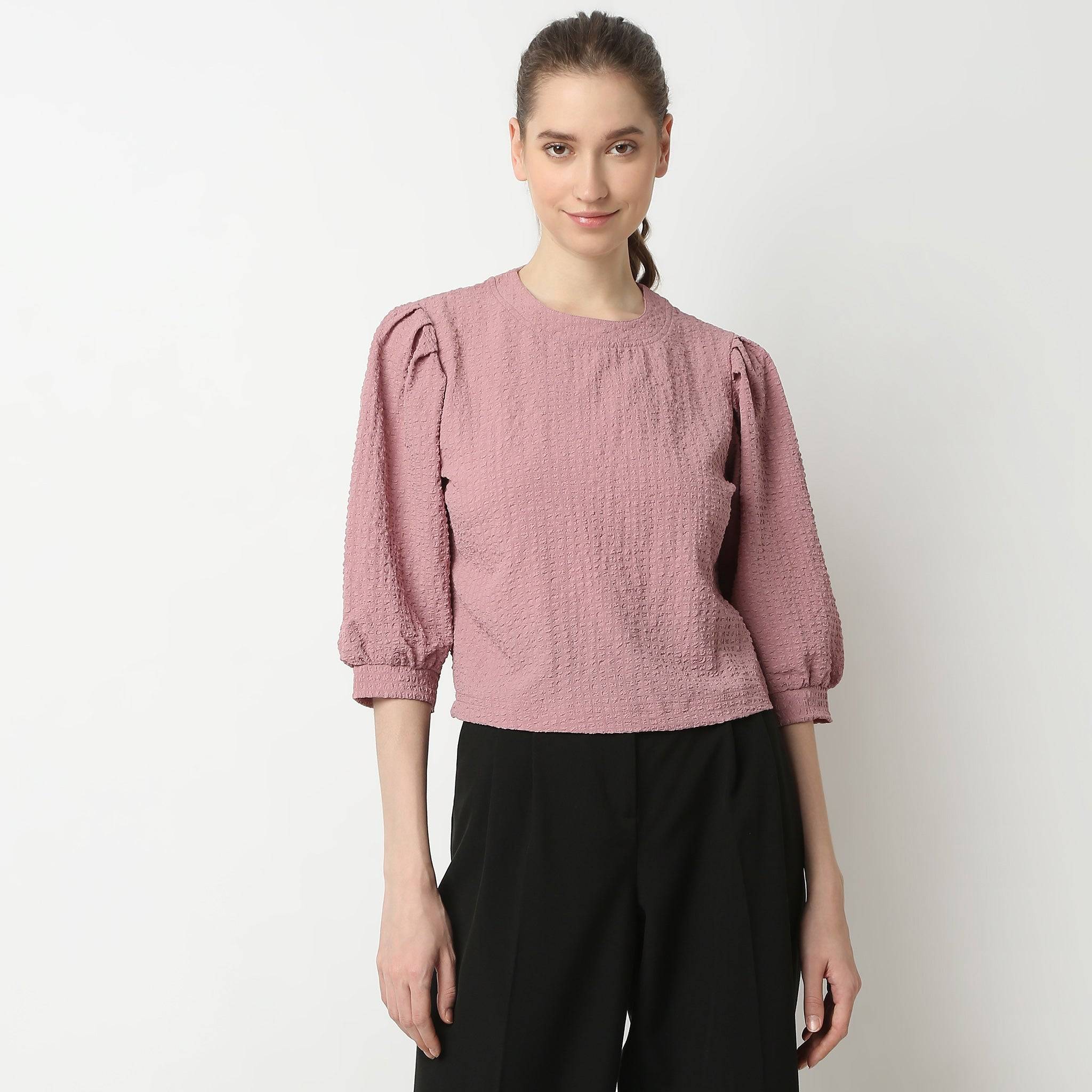 Structured Flared Elbow Sleeve Top