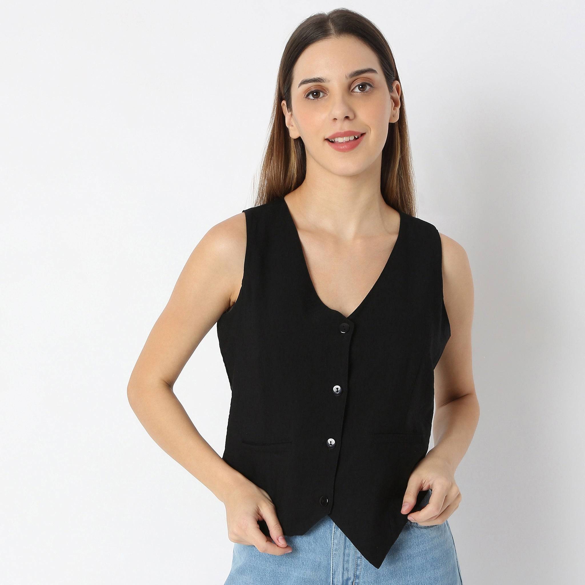 Solid V-Neck Sleeveless Top