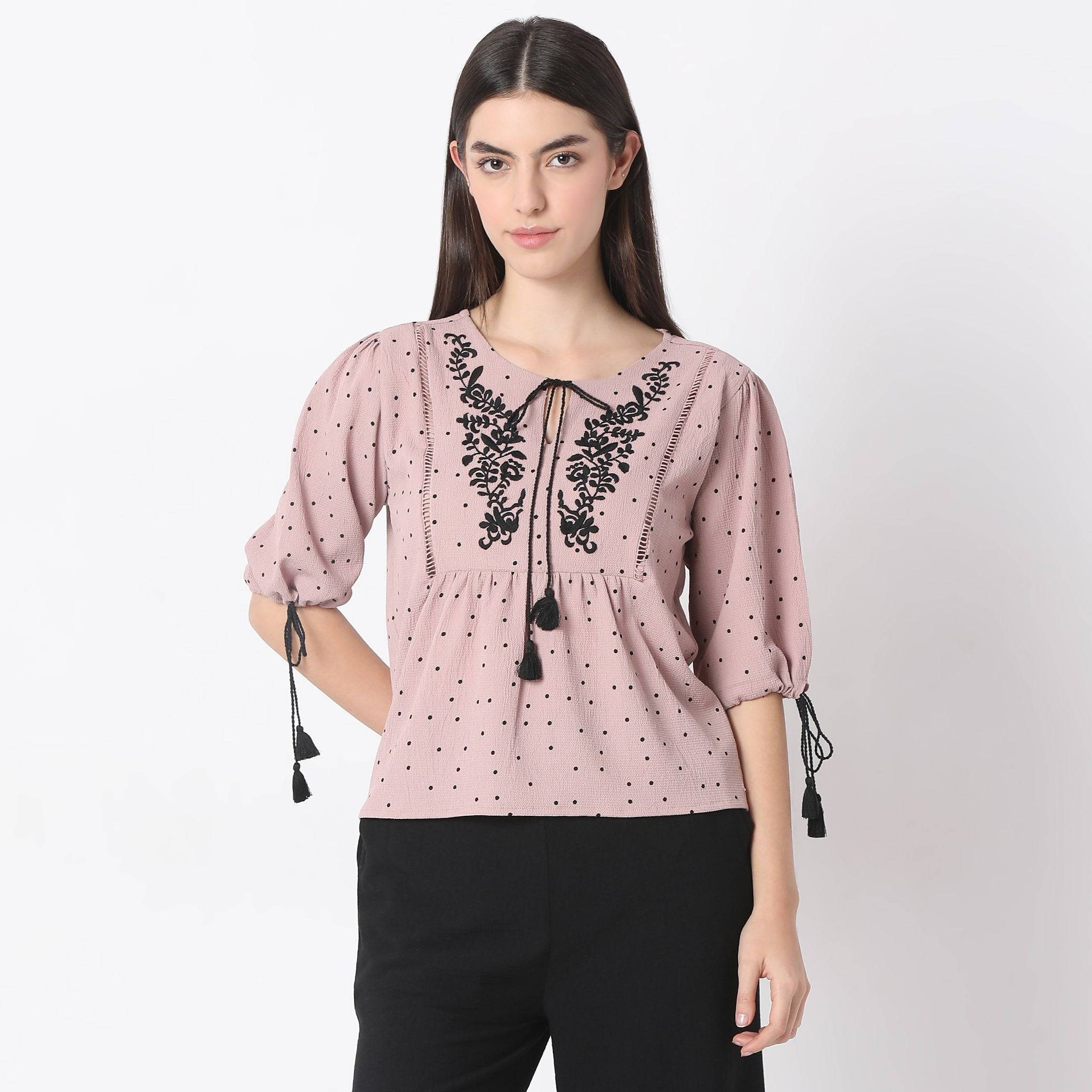 Printed Woven Half Sleeve Top