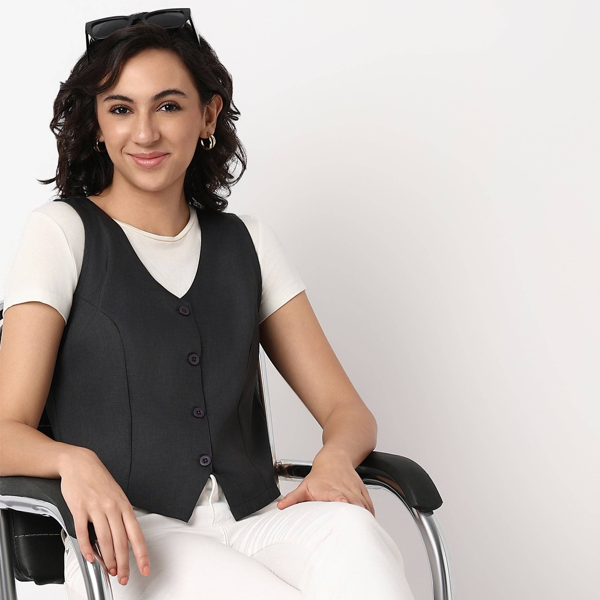 Woven V-Neck Sleeveless Top