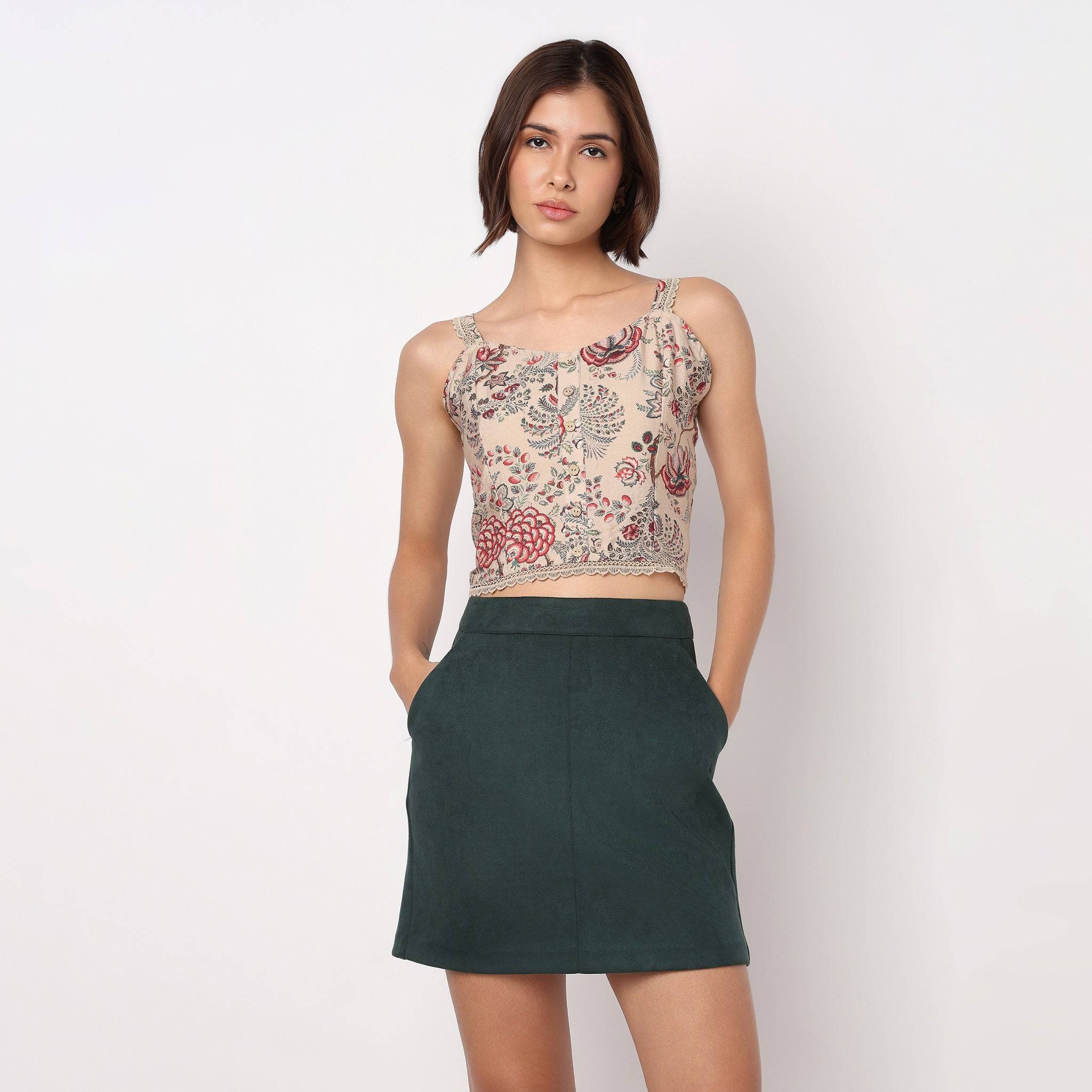 Printed Cropped Sleeveless Top