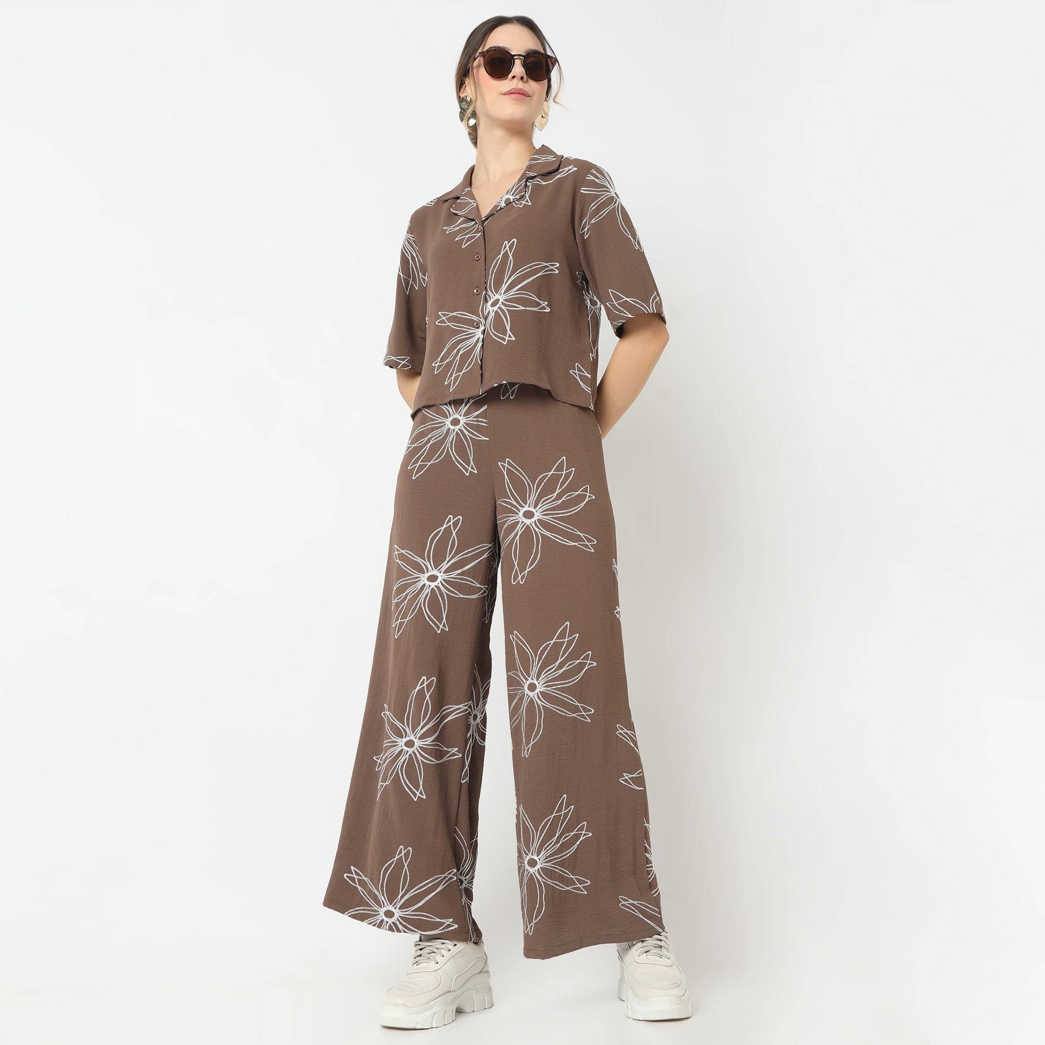 Embroidered Fashion Pant Mid Rise Trousers