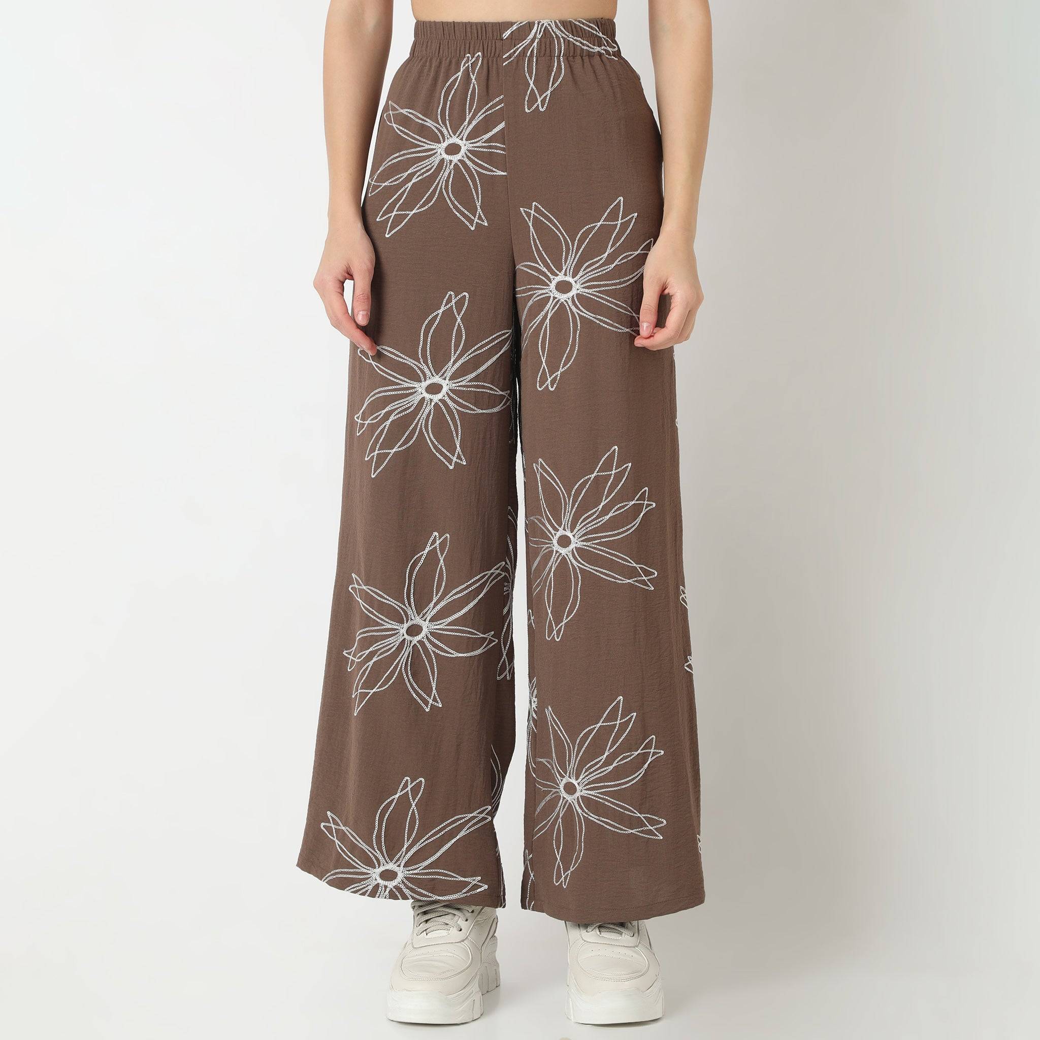 Embroidered Fashion Pant Mid Rise Trousers