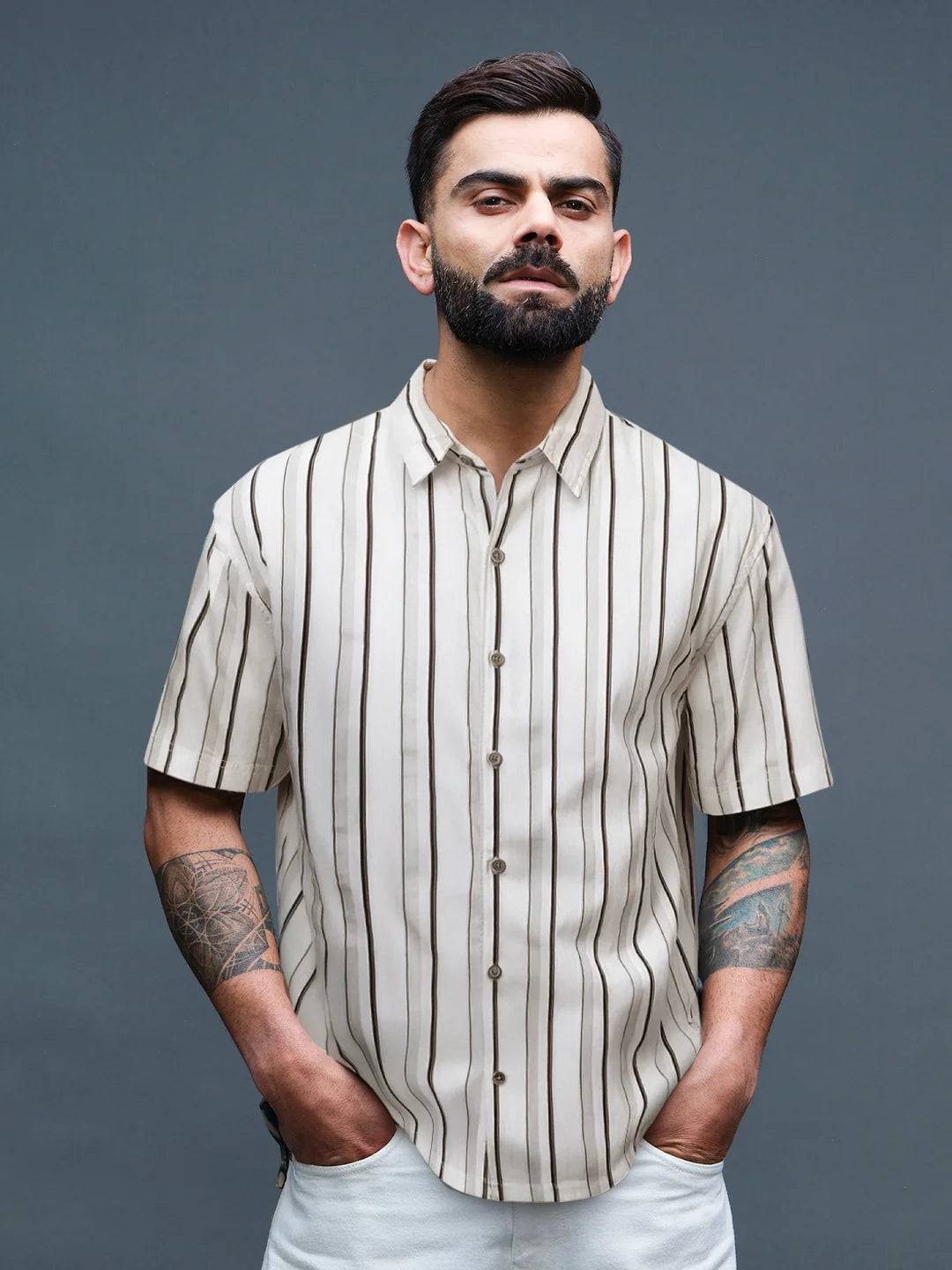 Tonal Striped Comfort Fit Shirt | White