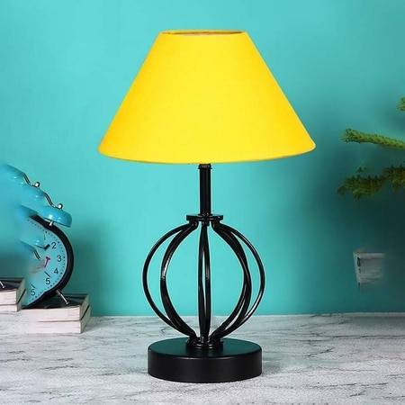 Phoenix Yellow cotton Table lamp with Iron Base