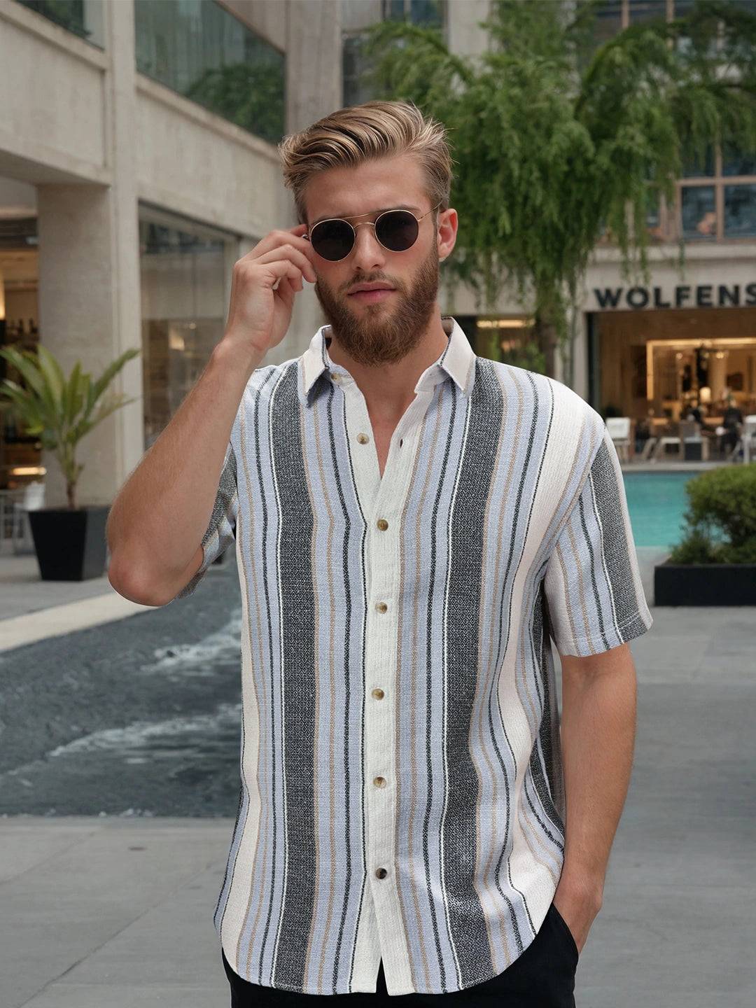 Textured Stripes Comfort Fit Shirt | Blue