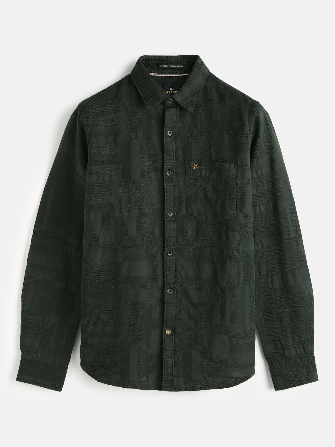 Textured Pure Cotton Shirt | Green