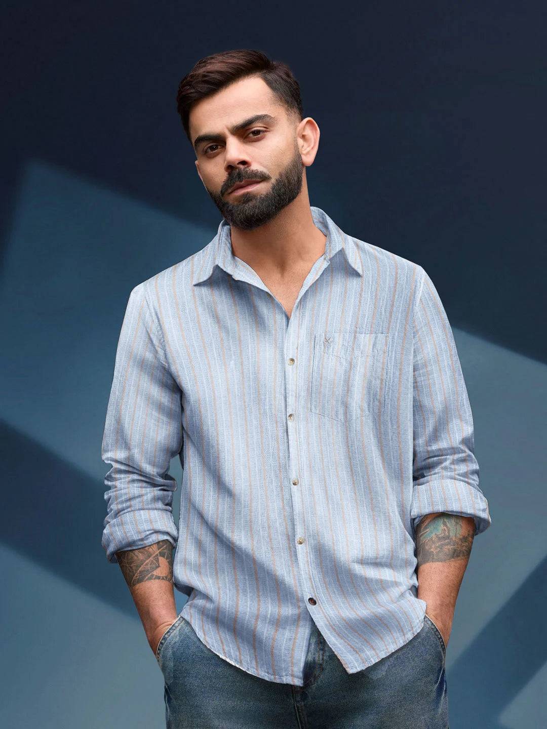 Textured Stripes Slim Fit Shirt | Light Blue