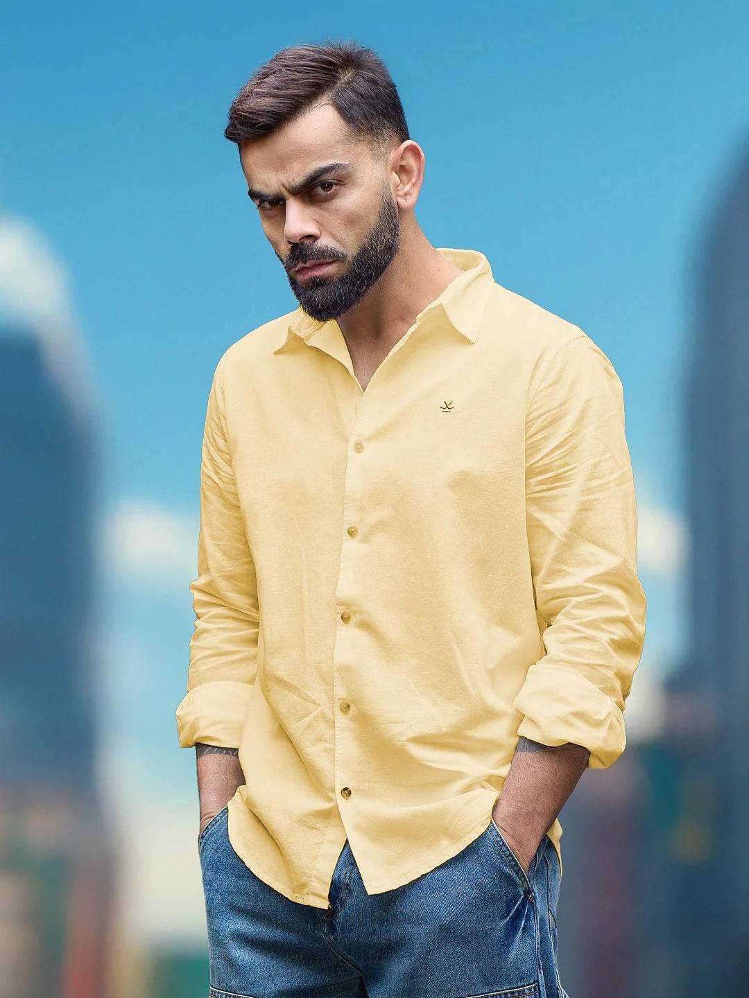 Solid Linen Blend Shirt | Yellow