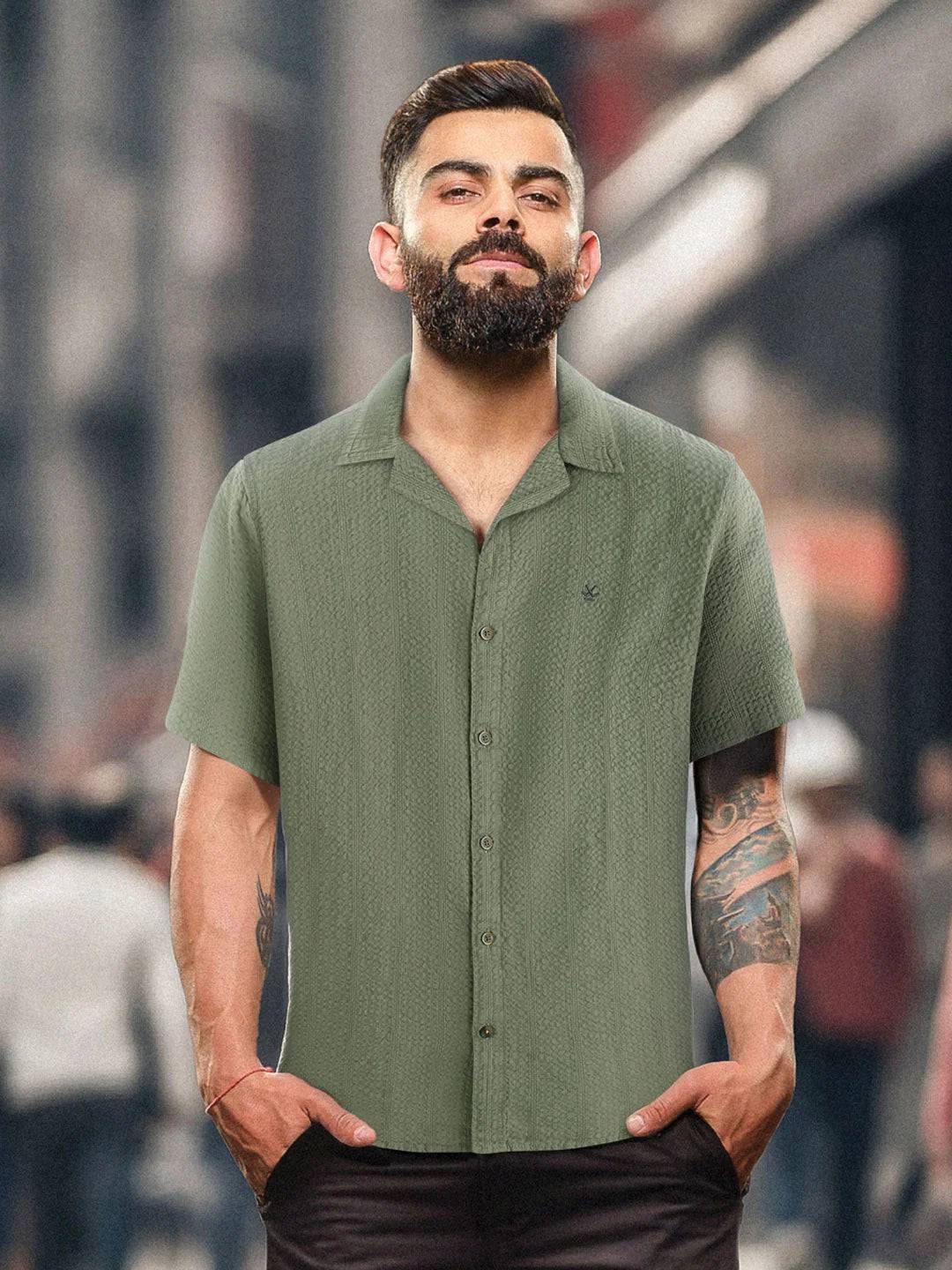 Textured Short Sleeve Shirt | Olive
