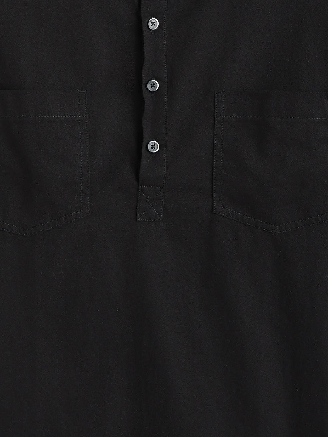 Oversized Half Placket Popover Shirt | Black