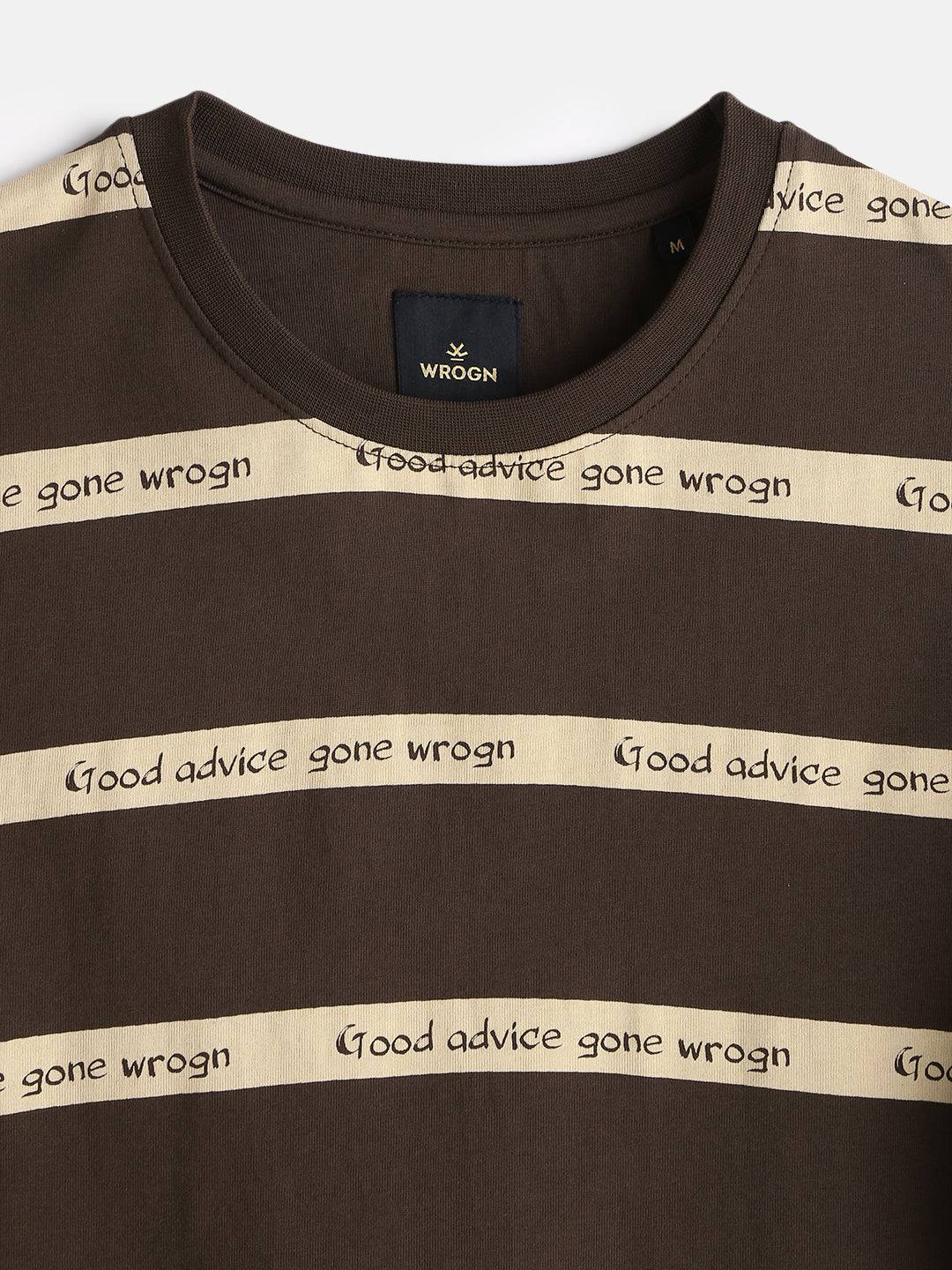 Printed Stripes Casual T-Shirt | Brown